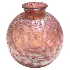 Antique Pink Iridescent Etched Blown Glass Vase "Diaspora" by Loetz