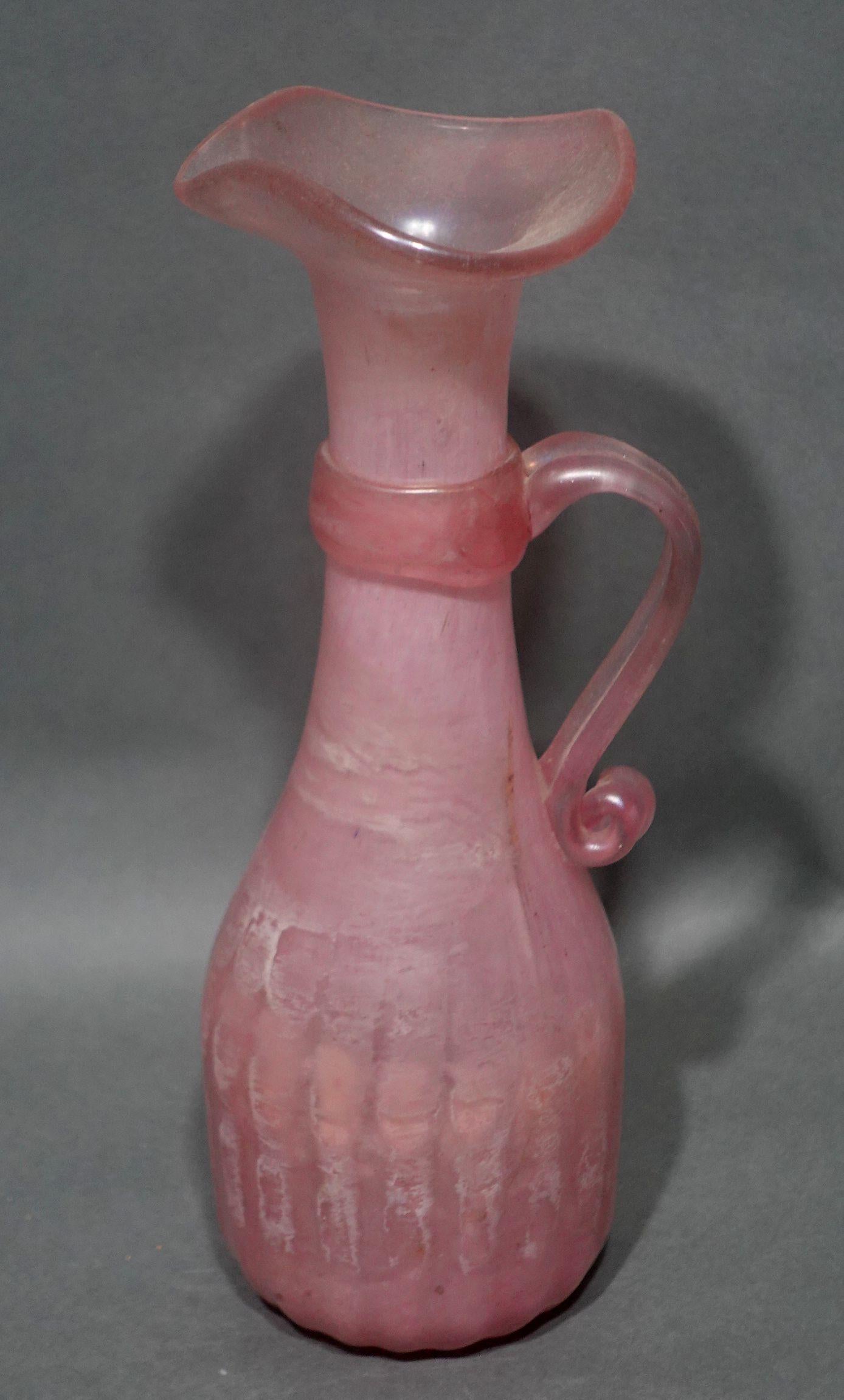 Hand-Crafted Vintage Pink Italian Art Glass Pitcher For Sale