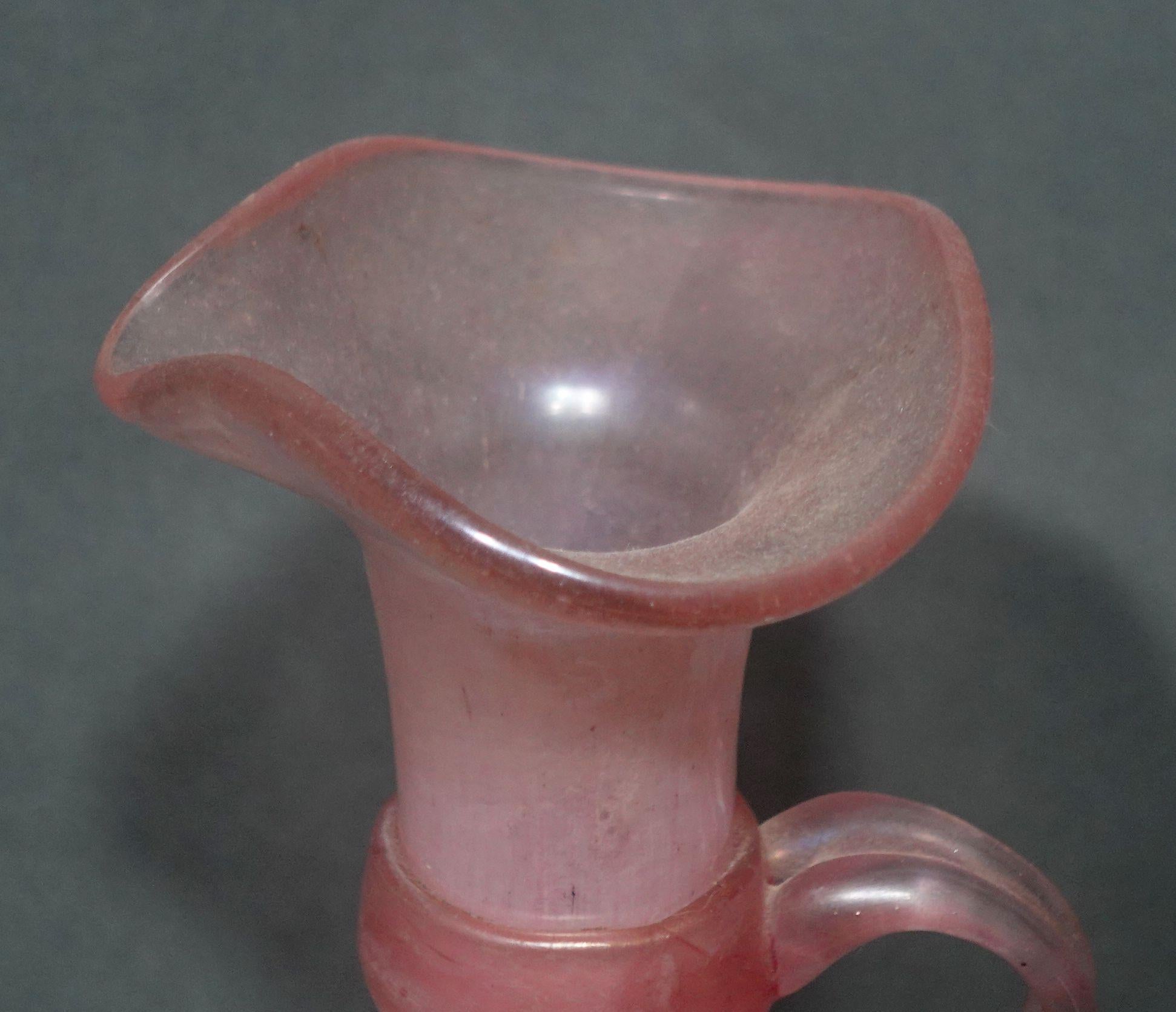Vintage Pink Italian Art Glass Pitcher In Excellent Condition For Sale In Norton, MA