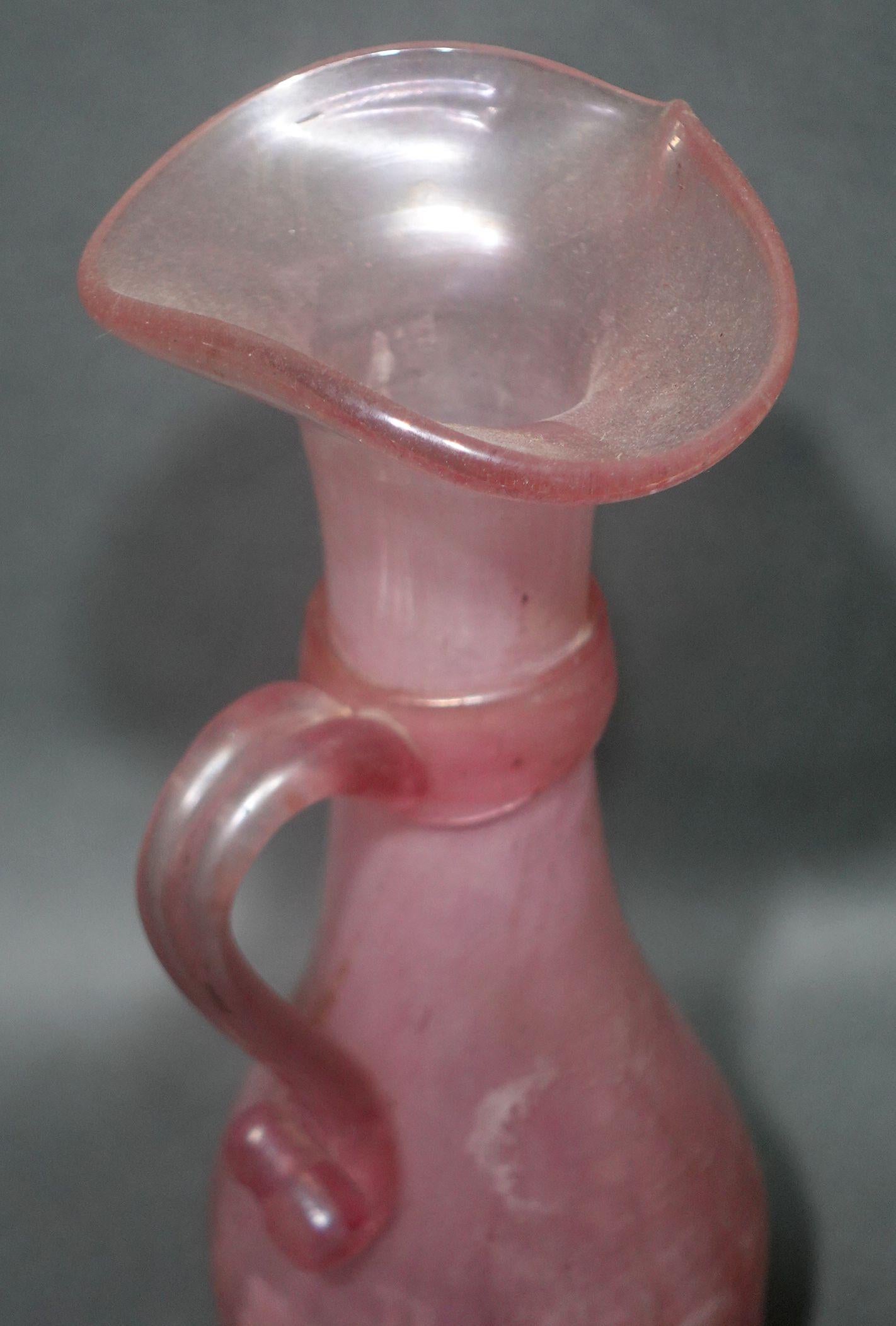 Vintage Pink Italian Art Glass Pitcher For Sale 4