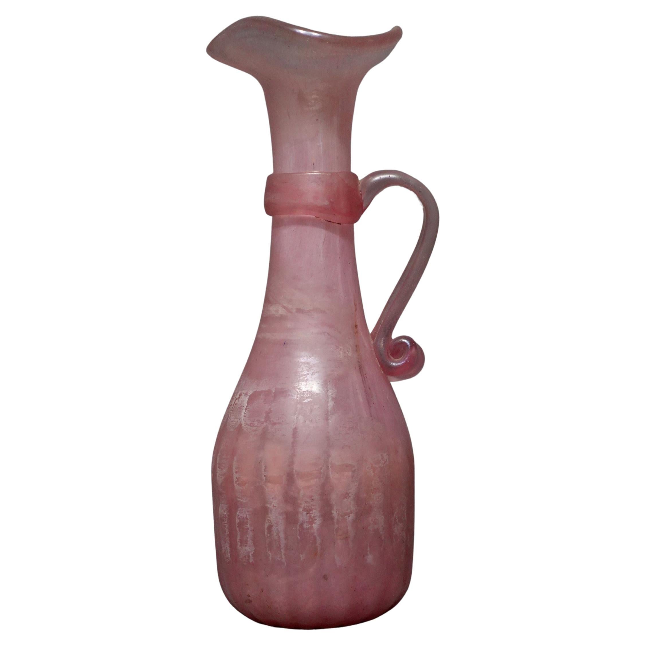 Vintage Pink Italian Art Glass Pitcher For Sale