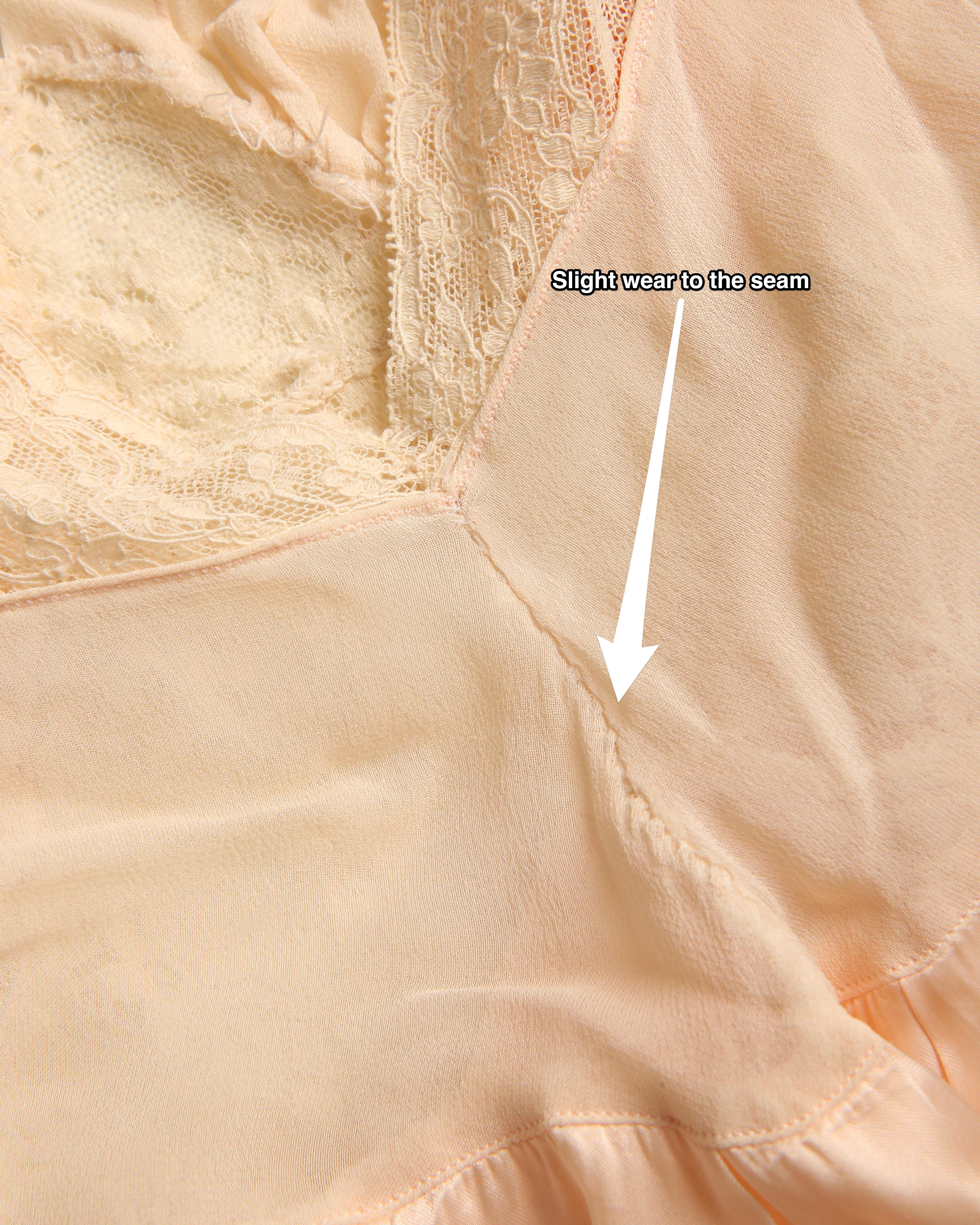 Vintage pink ivory silk chiffon lace sheer robe night gown midi slip dress XS-S 12