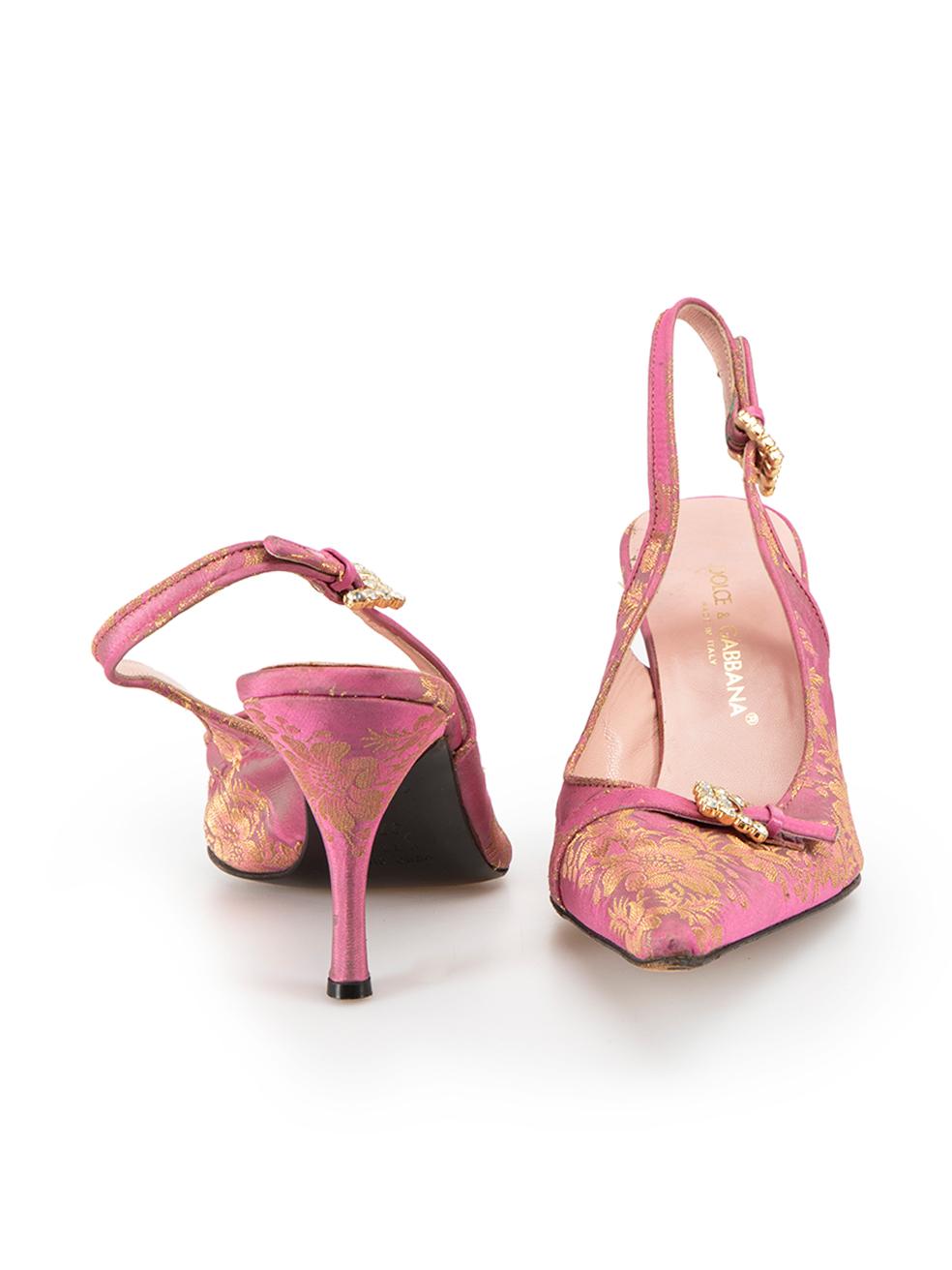 Vintage Pink Jacquard Slingback Heels Size IT 37.5 In Good Condition In London, GB