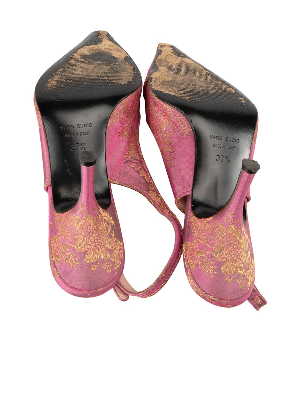 Women's Vintage Pink Jacquard Slingback Heels Size IT 37.5