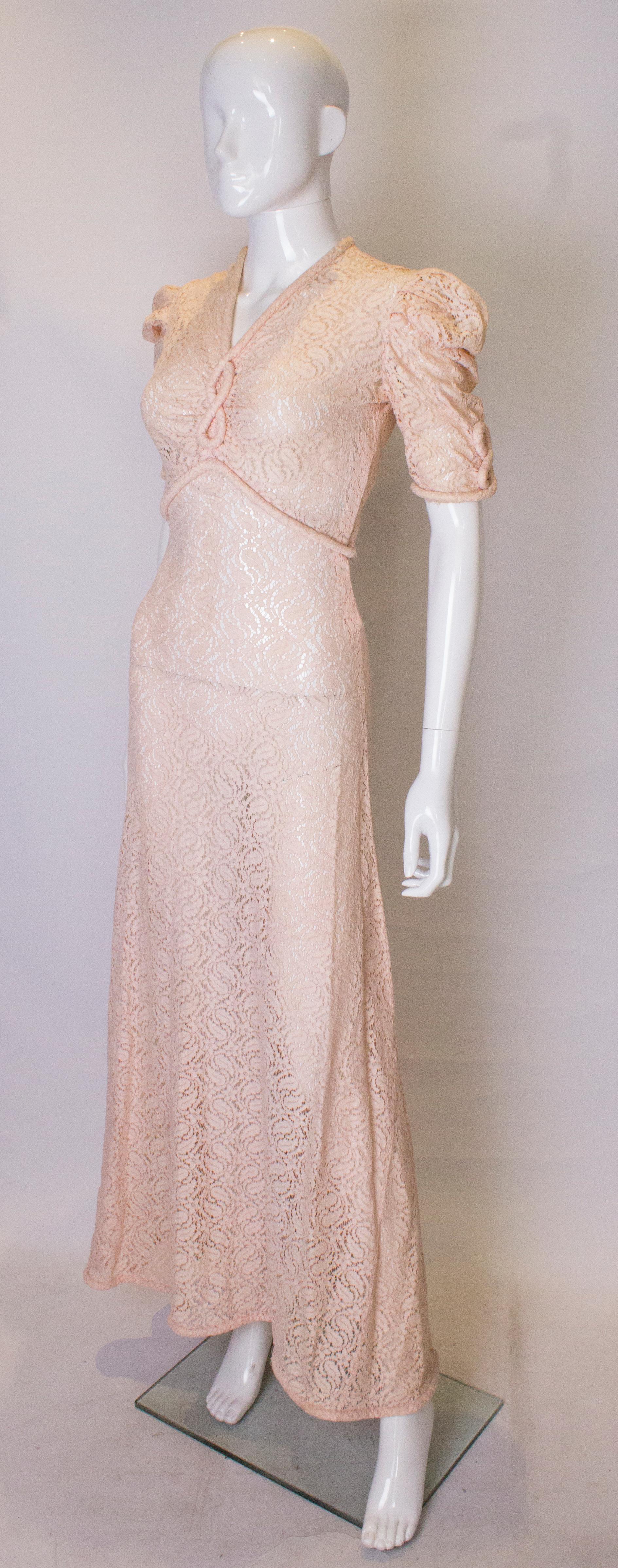 Beige Vintage Pink Lace Gown