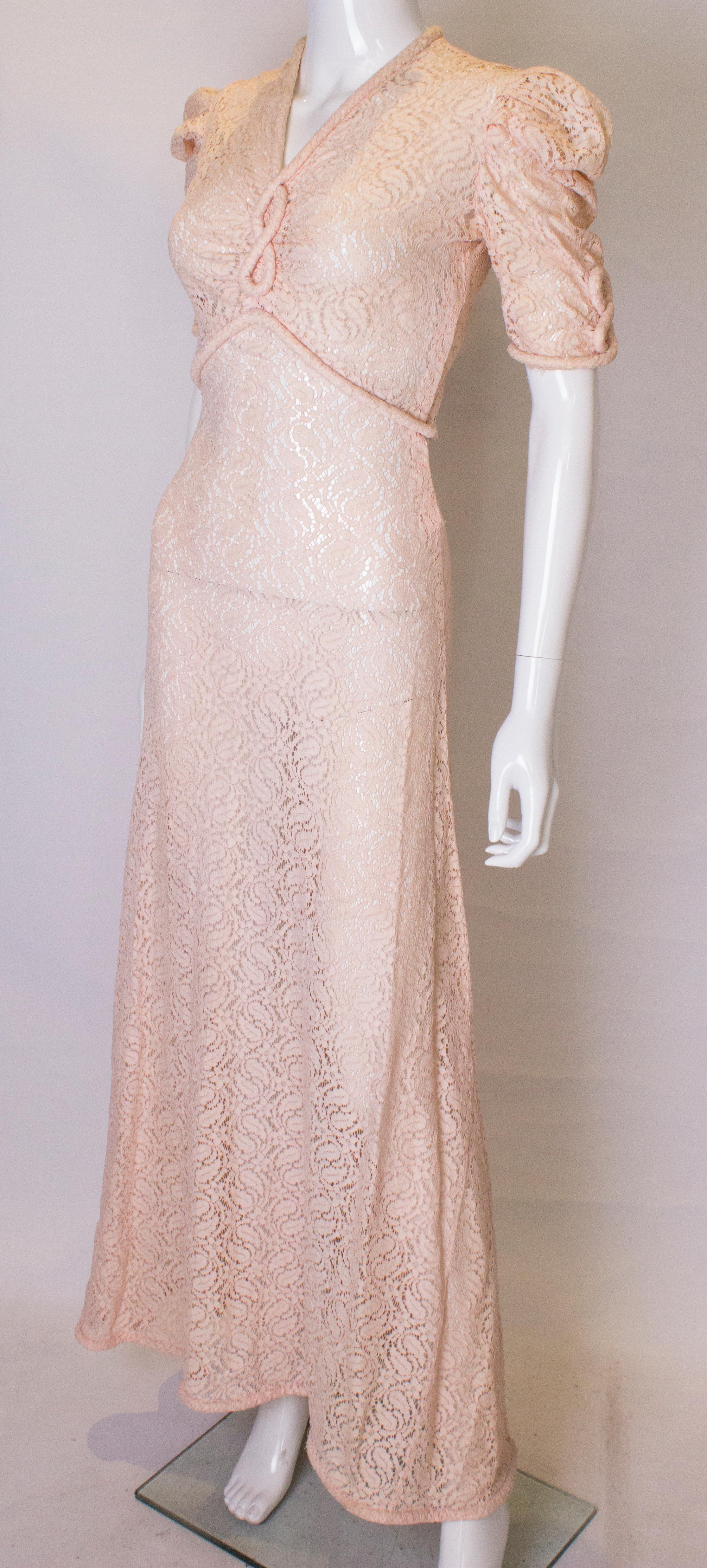 Vintage Pink Lace Gown In Good Condition In London, GB