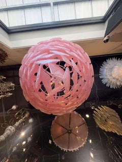 Vintage pink leaf Murano Glass Waterfall Chandelier