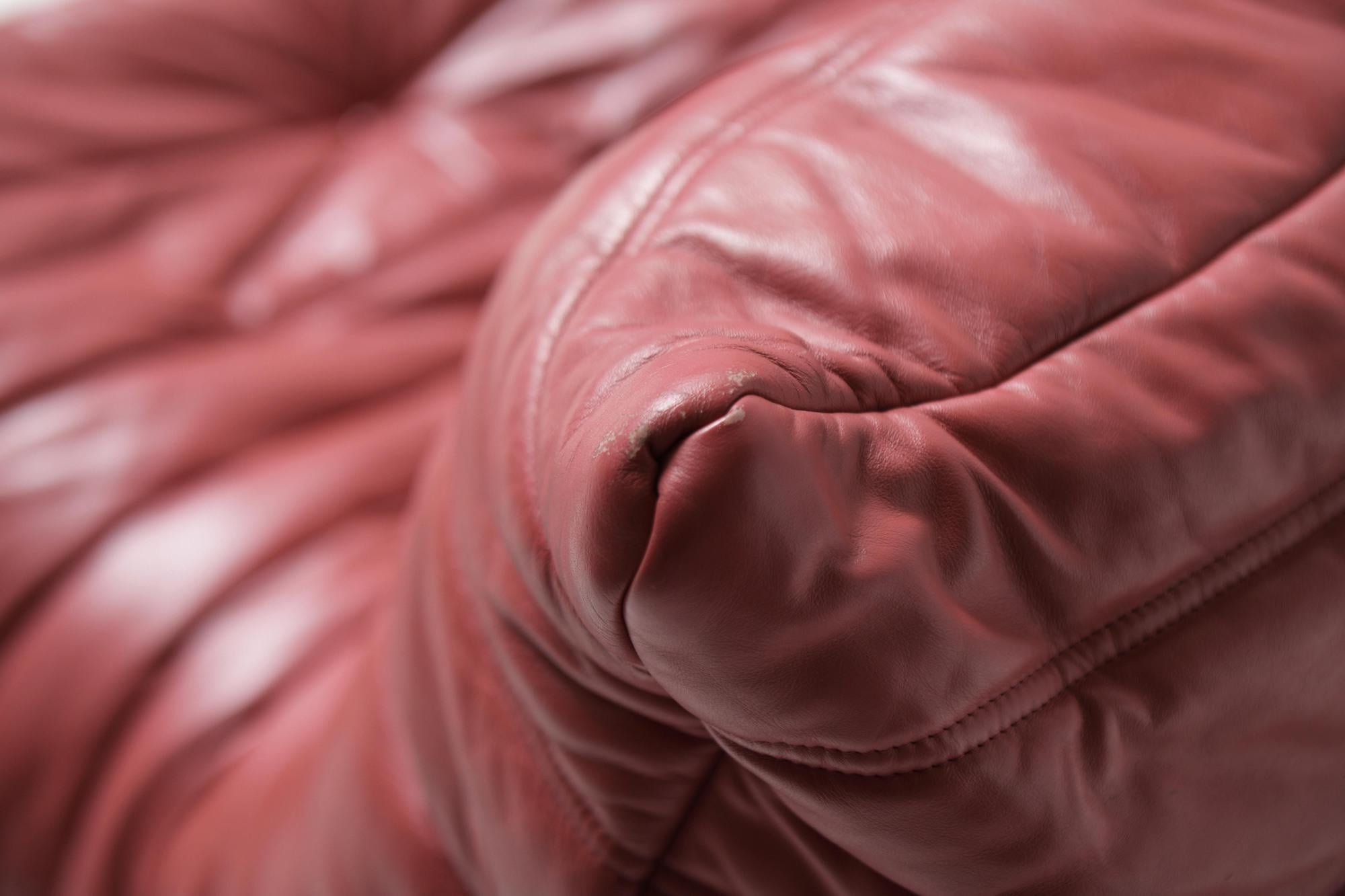 20th Century Vintage Pink Leather Togo by Michel Ducaroy for Ligne Roset France
