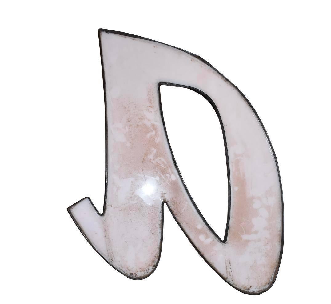 Salvaged from an old gas station, this vintage antique lowercase letter A would add charm to any room. (Think above the mantle, in a bedroom, nursery or for a wedding party) Condition is consistent with age and a few small cracks shown in photos.