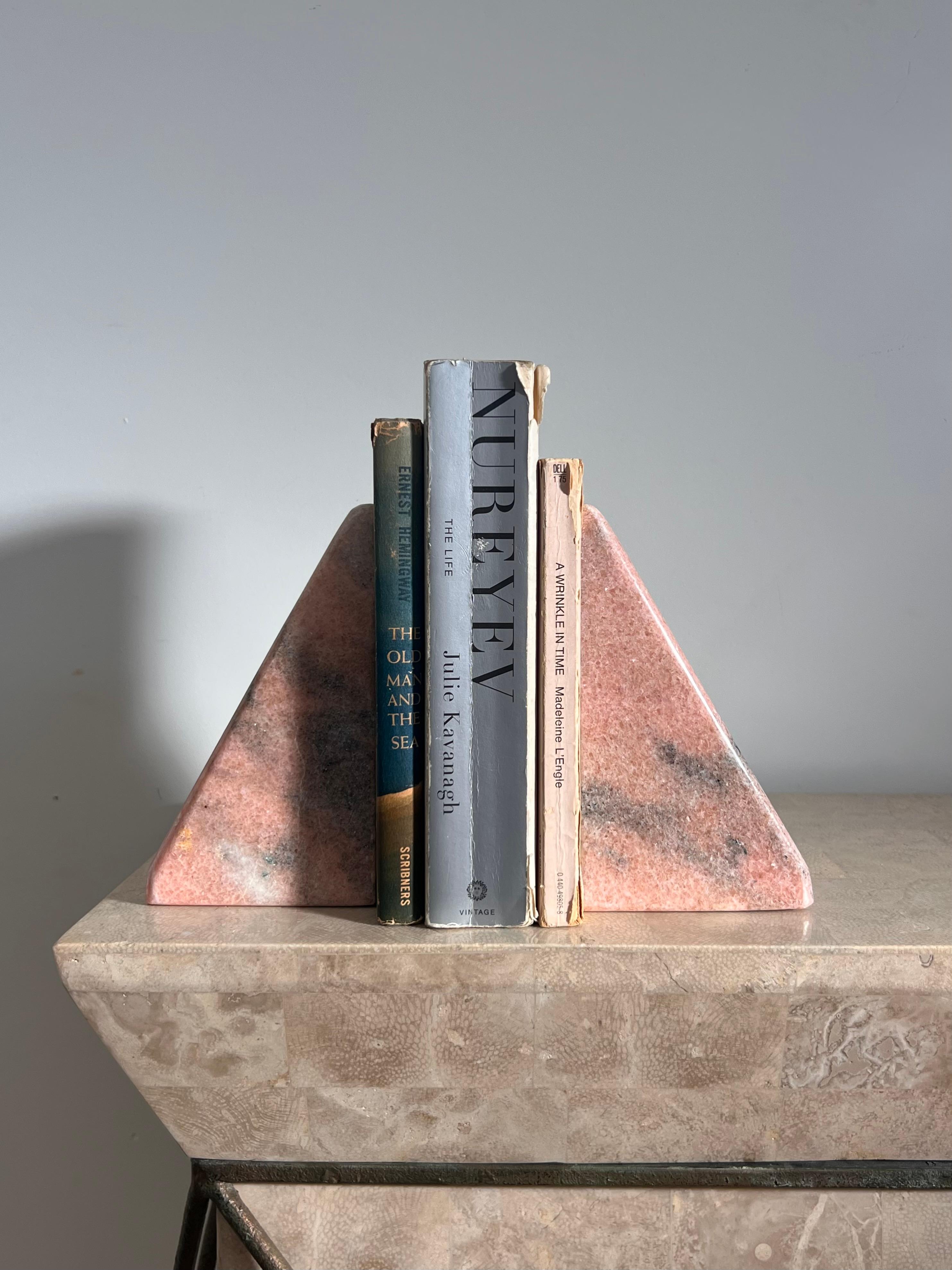 Vintage Pink Marble Bookends with Etched Gothic “B”, Late 20th Century For Sale 9