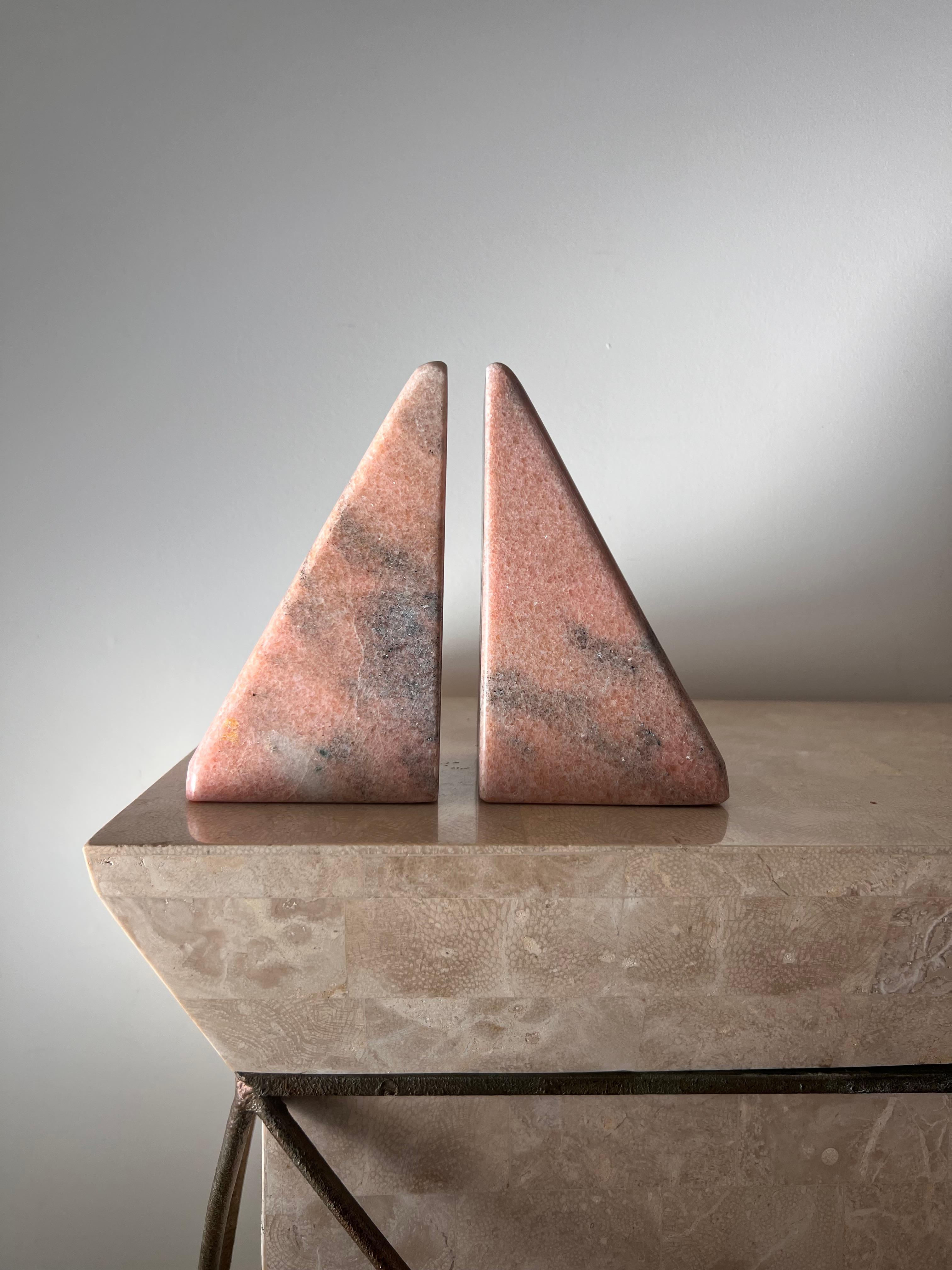 Unknown Vintage Pink Marble Bookends with Etched Gothic “B”, Late 20th Century For Sale