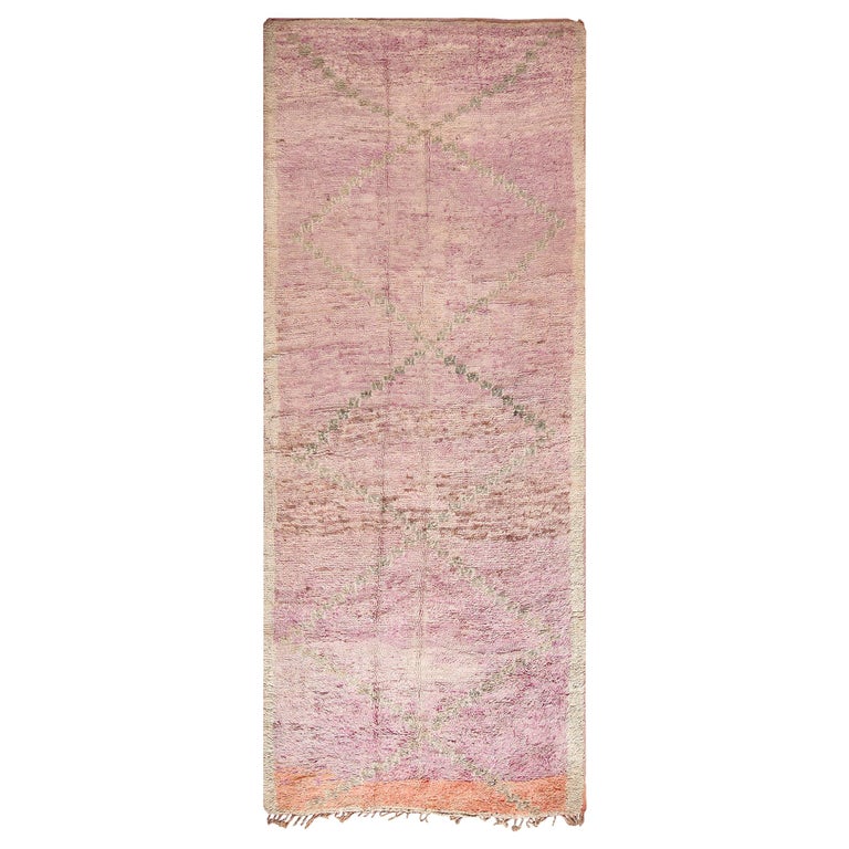 Vintage Pink Moroccan Rug. Size 5 ft. 8 in x 13 ft. 10 in For Sale at