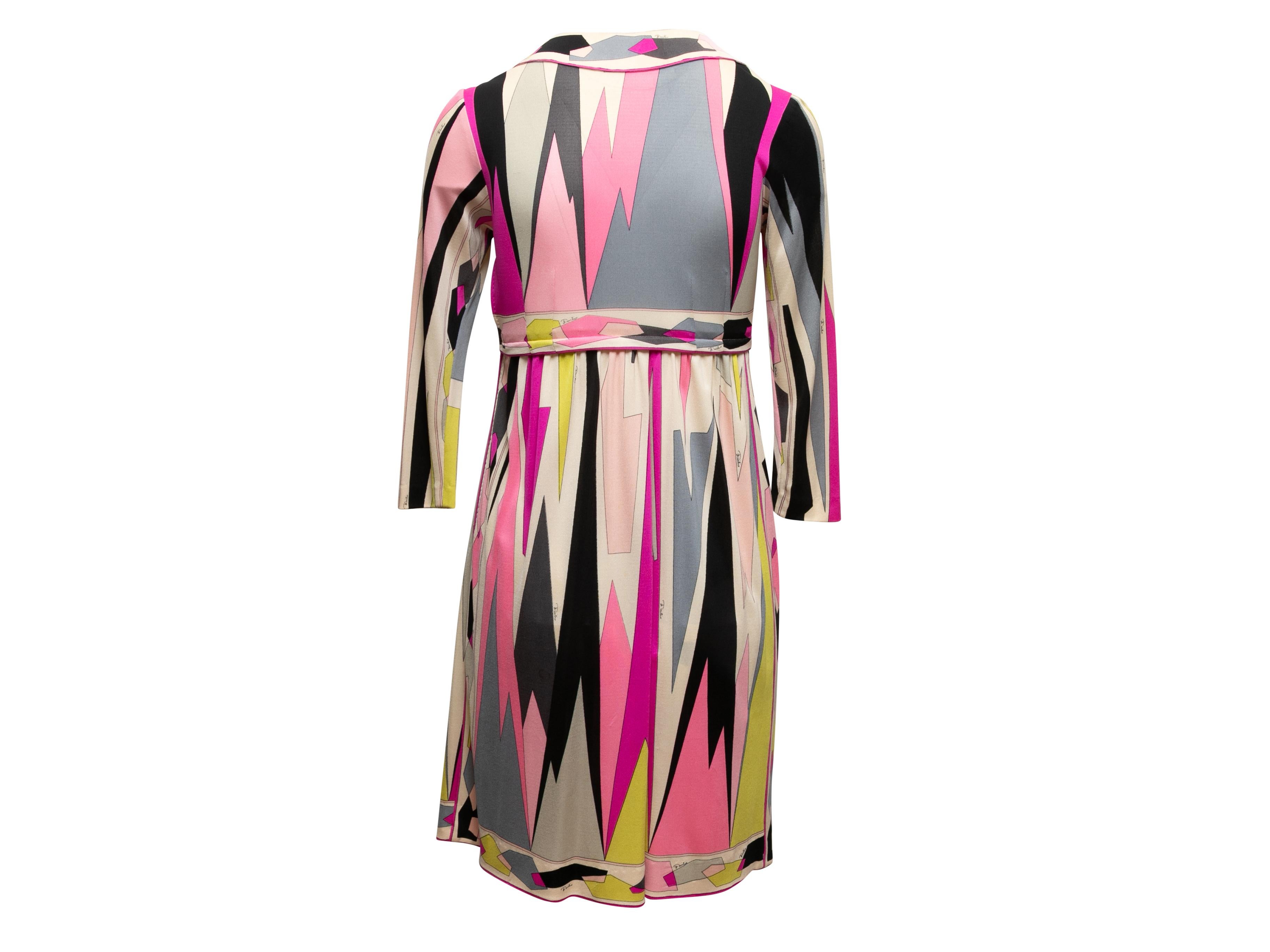 Vintage Pink & Multicolor Emilio Pucci 1970s Geometric Print Dress Size US 6 In Good Condition For Sale In New York, NY