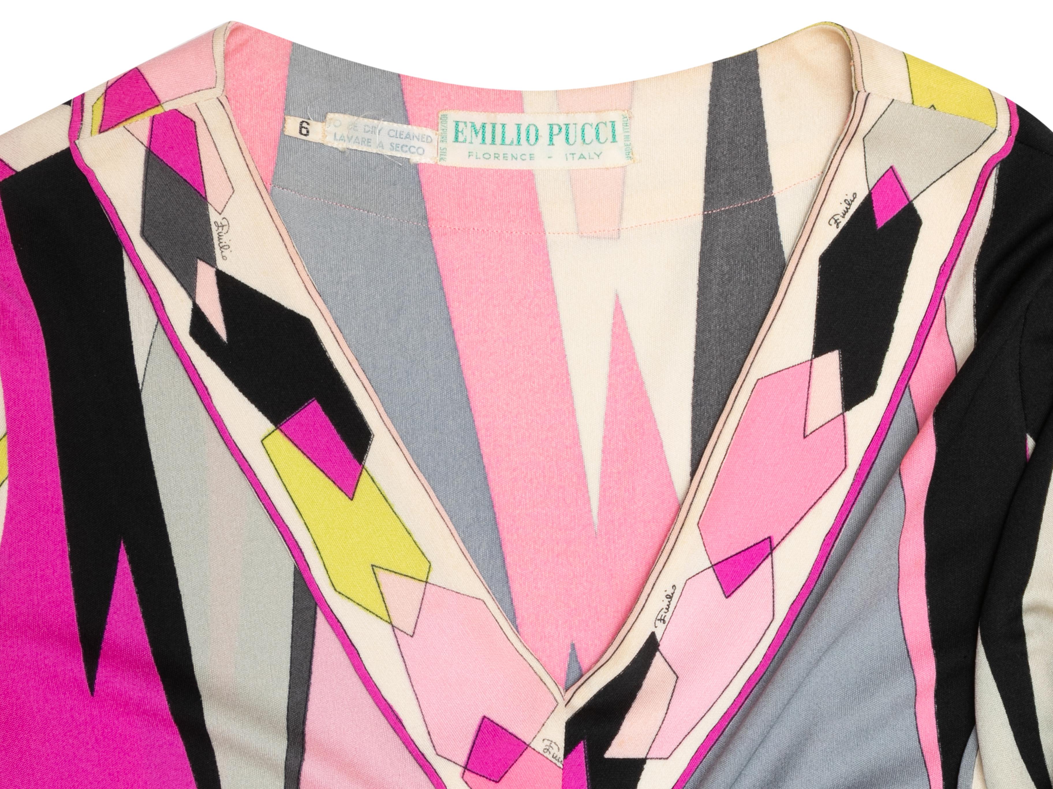 Vintage Rosa & Multicolor Emilio Pucci 1970er Jahre Kleid mit geometrischem Druck in Rosa Größe US 6 Damen im Angebot