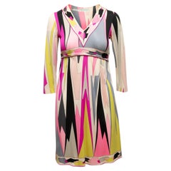 Vintage Pink & Multicolor Emilio Pucci 1970s Geometric Print Dress Size US 6