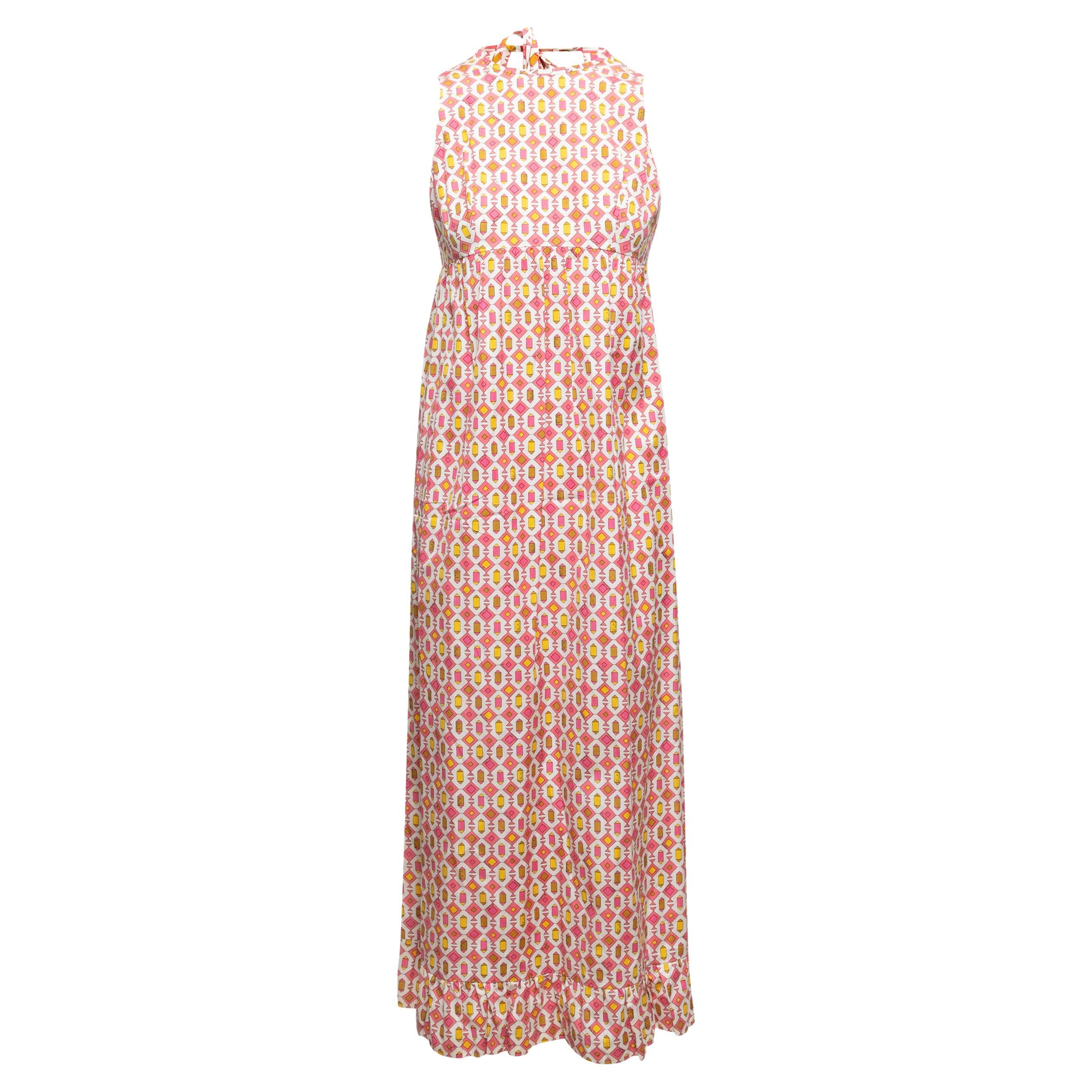 Vintage Rosa & mehrfarbiges bedrucktes Emilio Pucci Vintage-Kleid Größe US 8 im Angebot