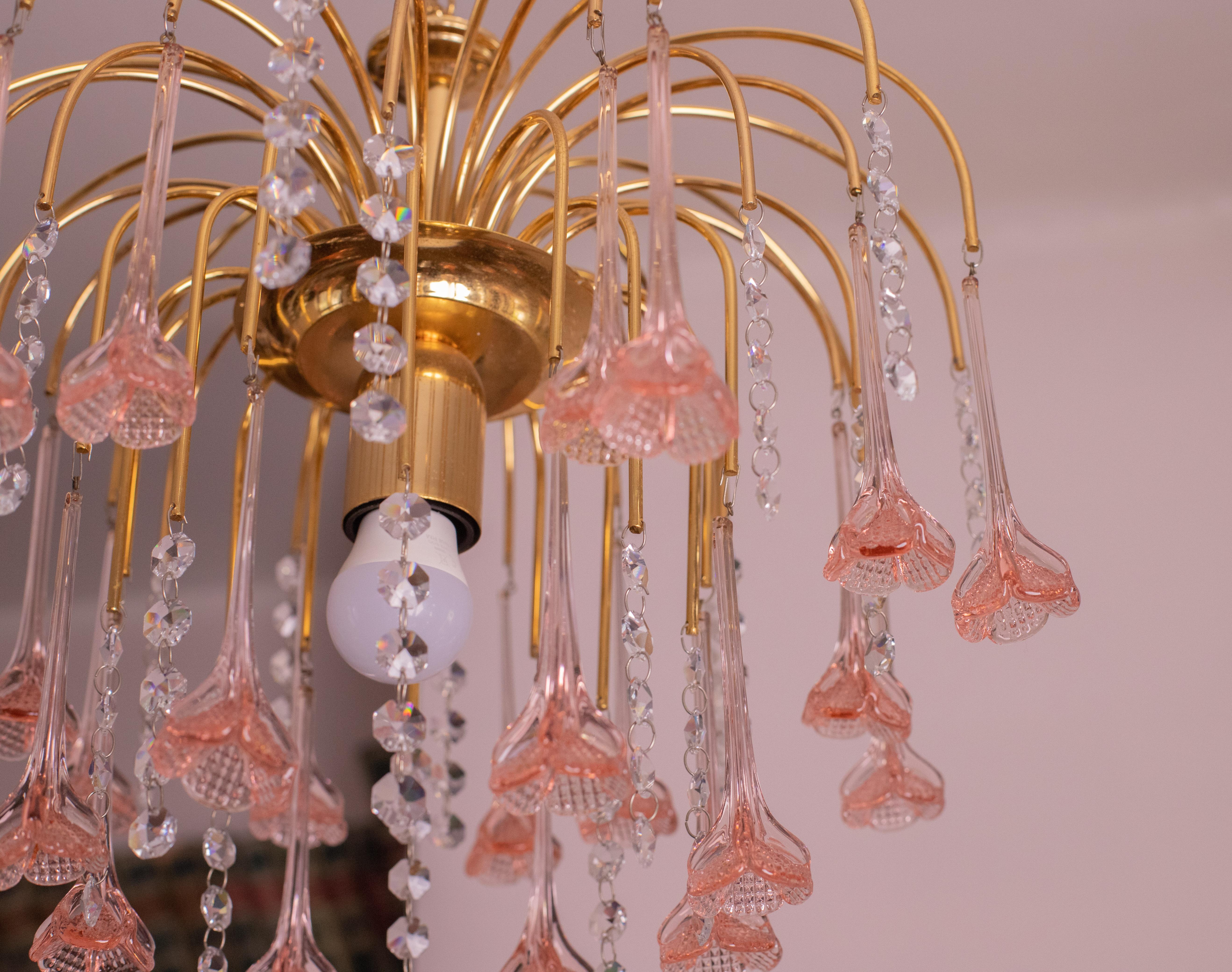 Vintage Pink Murano Chandelier, 1980s For Sale 5