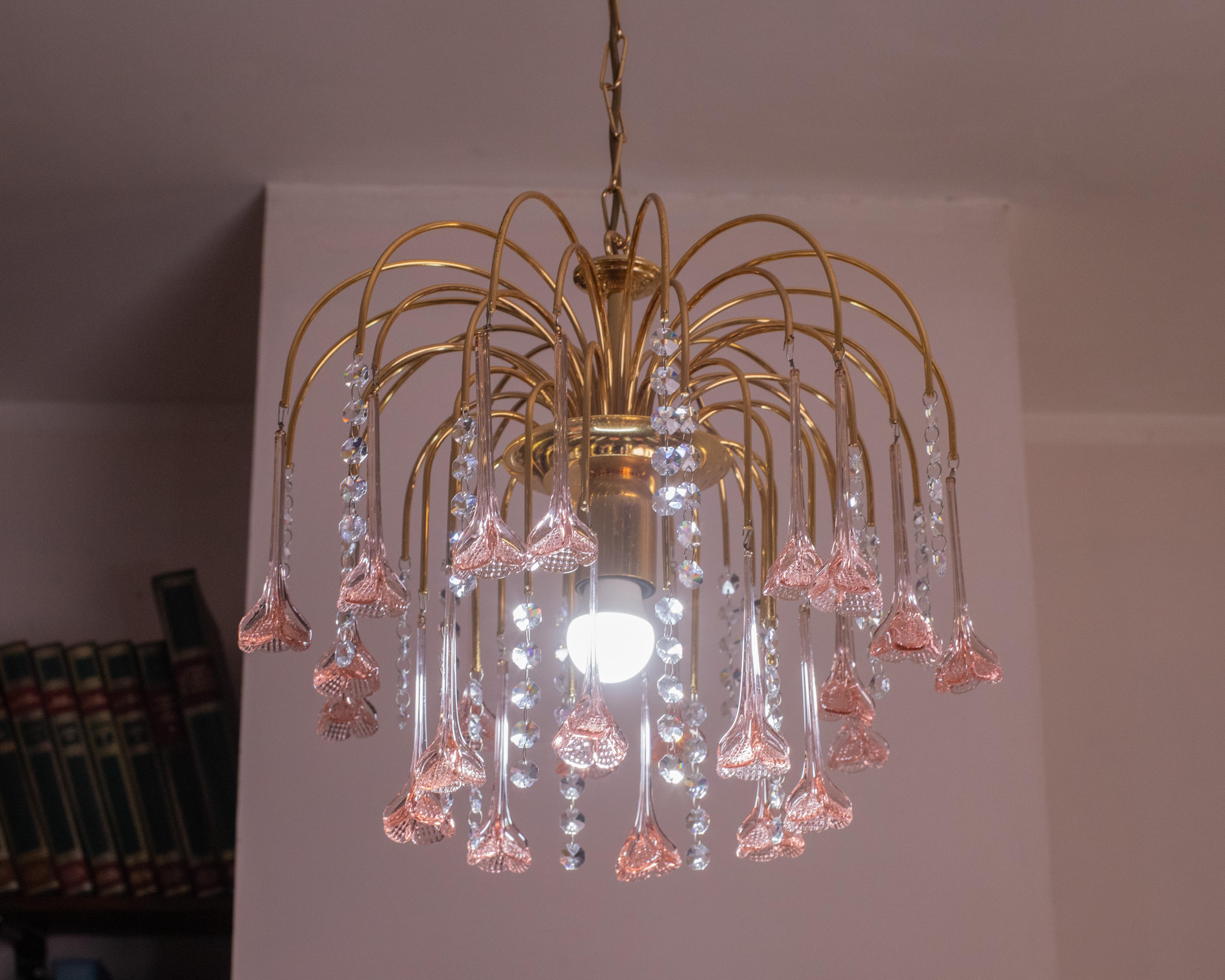 Late 20th Century Vintage Pink Murano Chandelier, 1980s For Sale