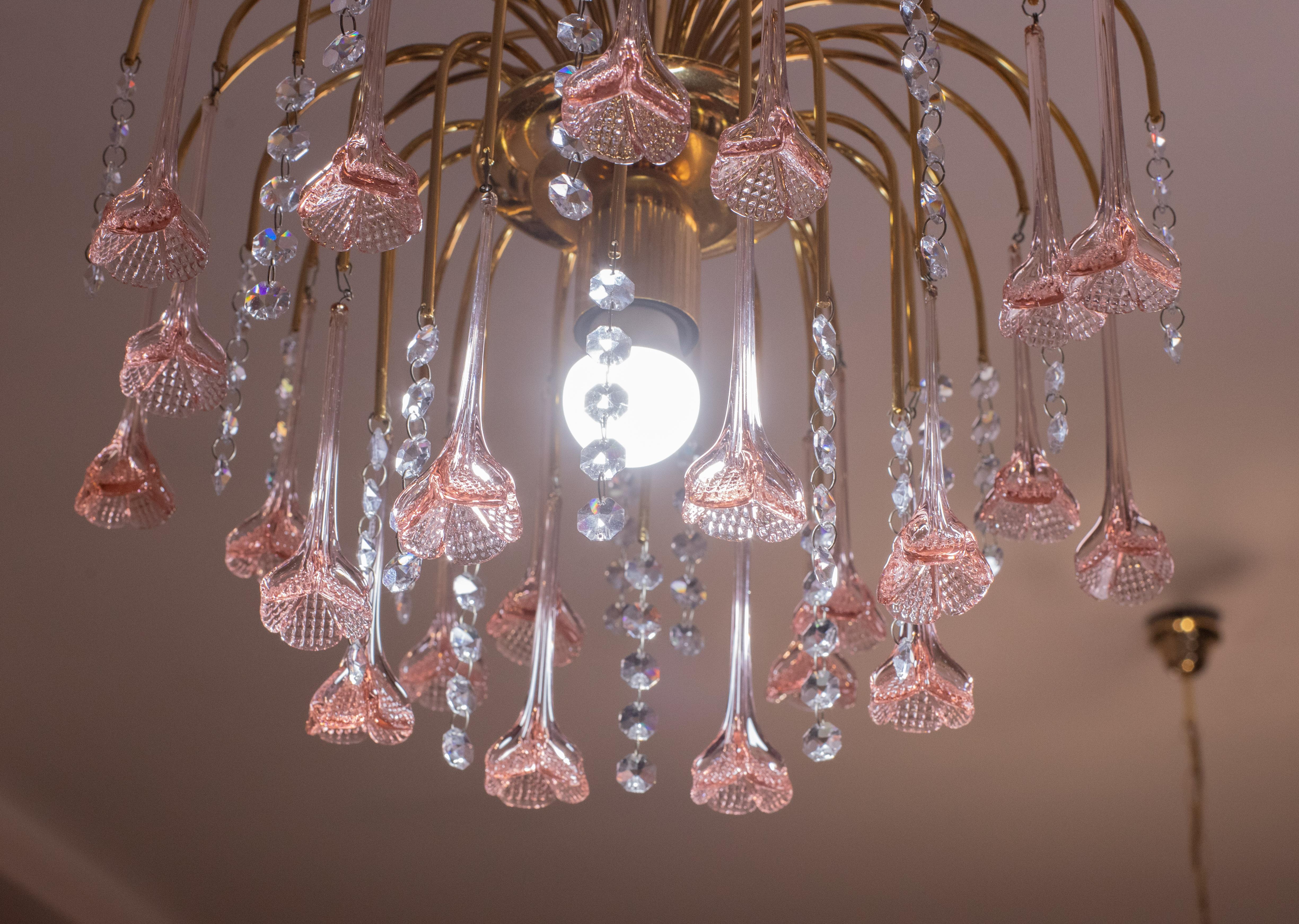 Art Glass Vintage Pink Murano Chandelier, 1980s For Sale