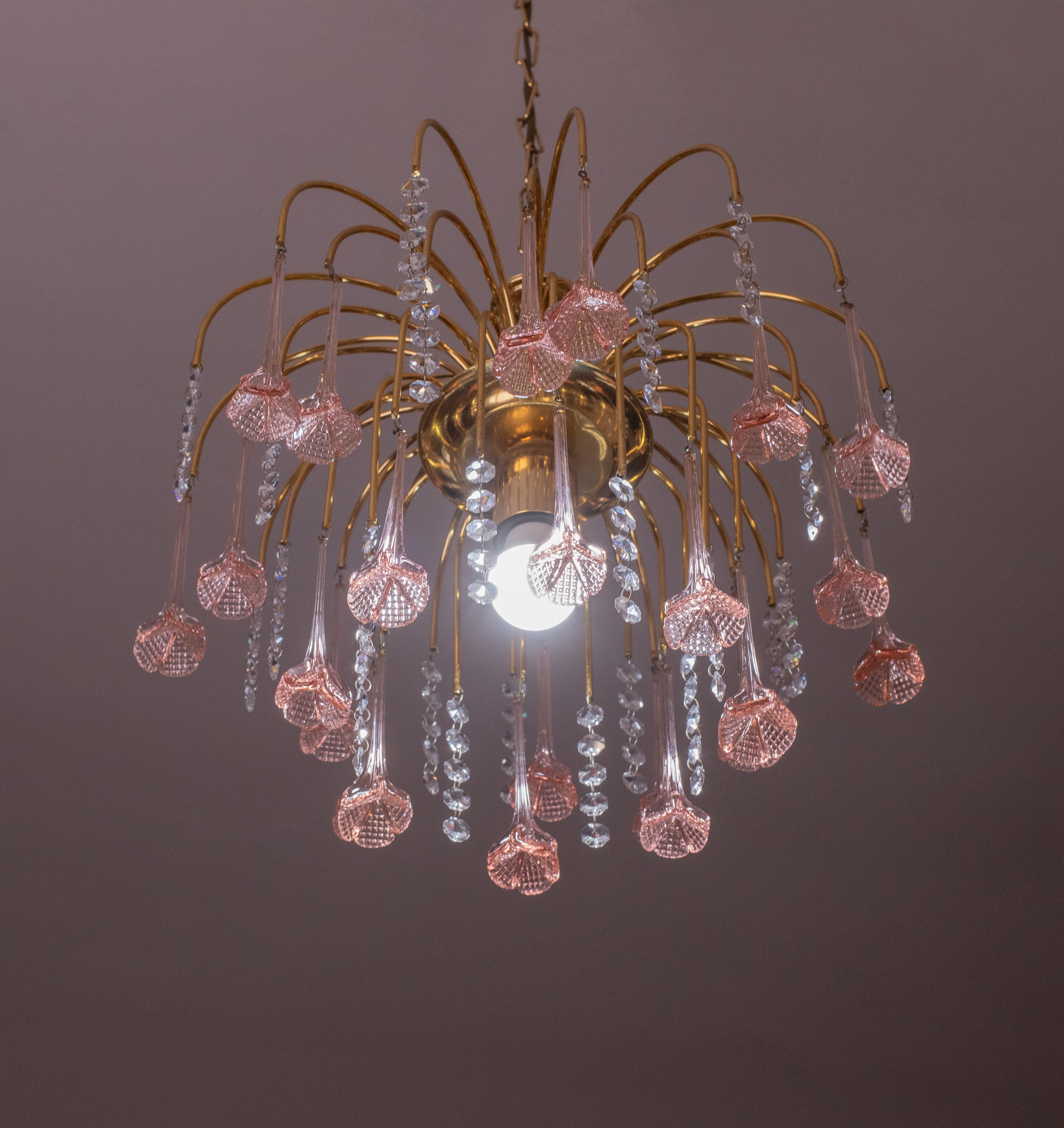 Vintage Pink Murano Chandelier, 1980s For Sale 1