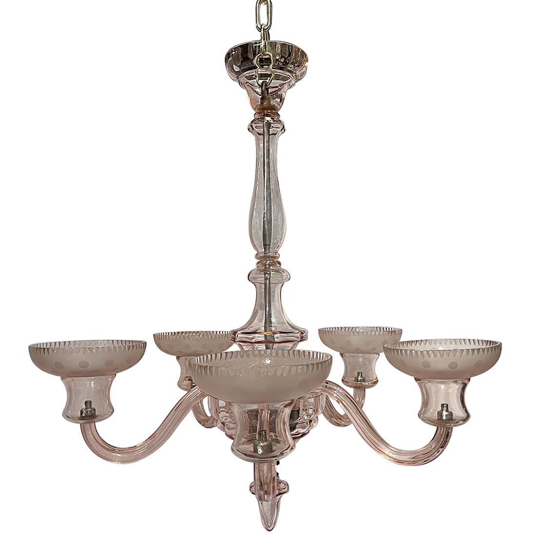 Metà XX secolo Lampadario vintage rosa di Murano in vendita