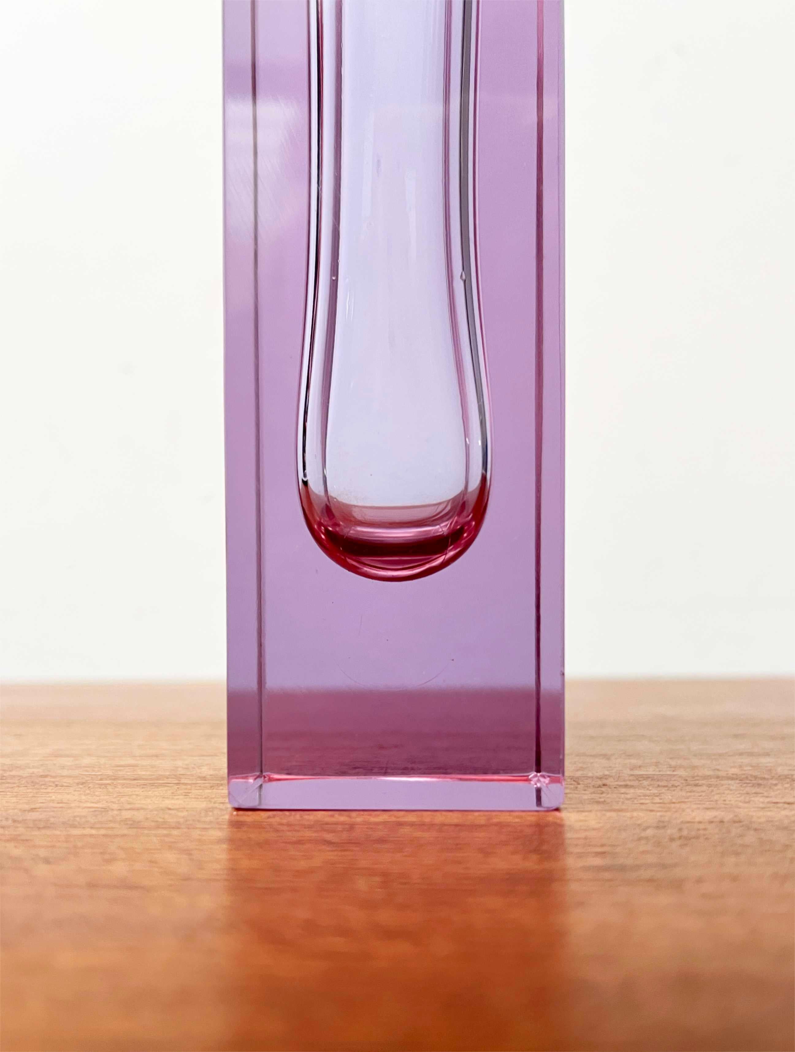 Vintage Pink Murano Glass Block Vase from Cesar Toso, Murano Venezia, Italy, in Very Good conditions.