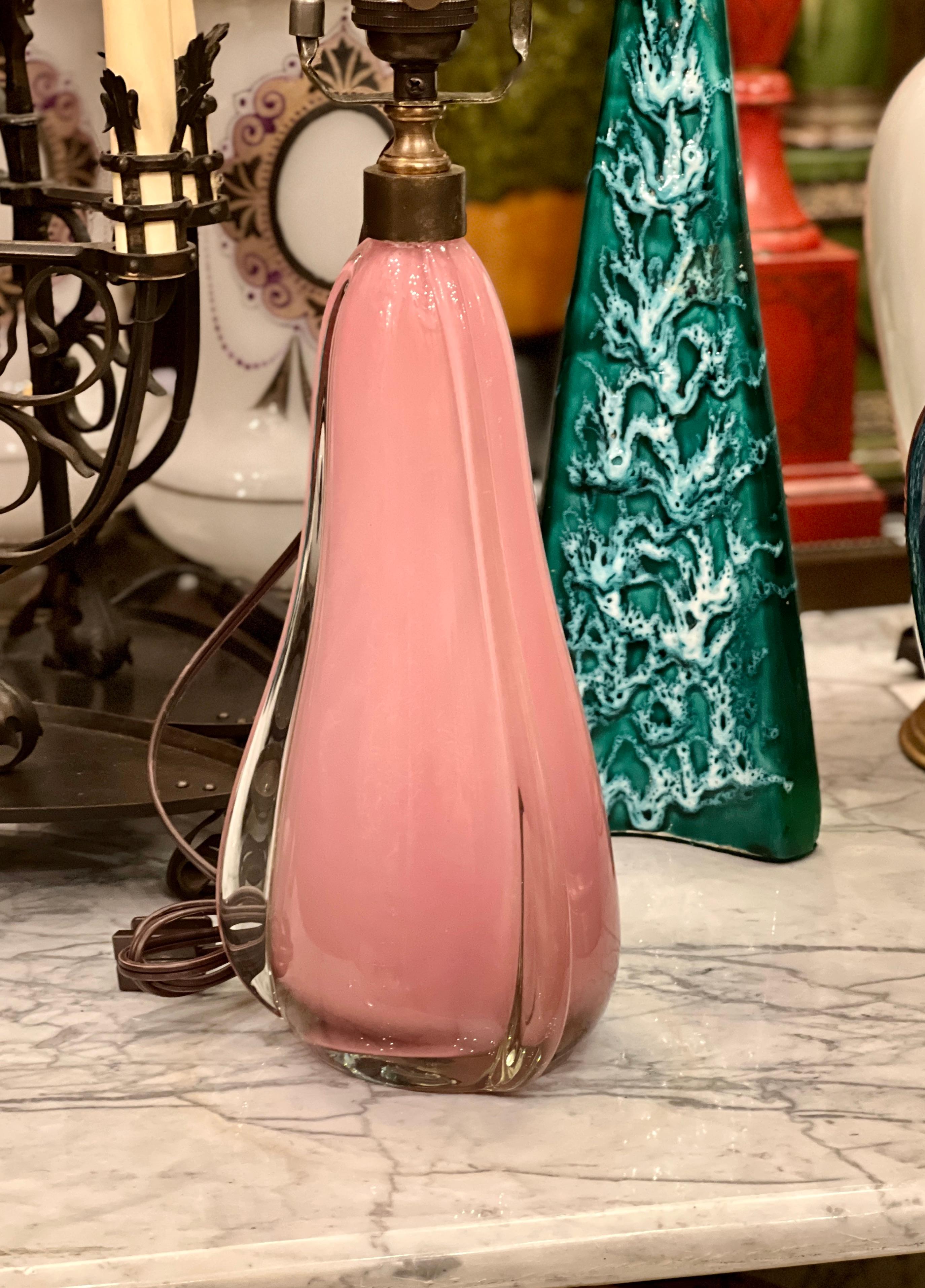 Italian Vintage Pink Murano Glass Lamp For Sale