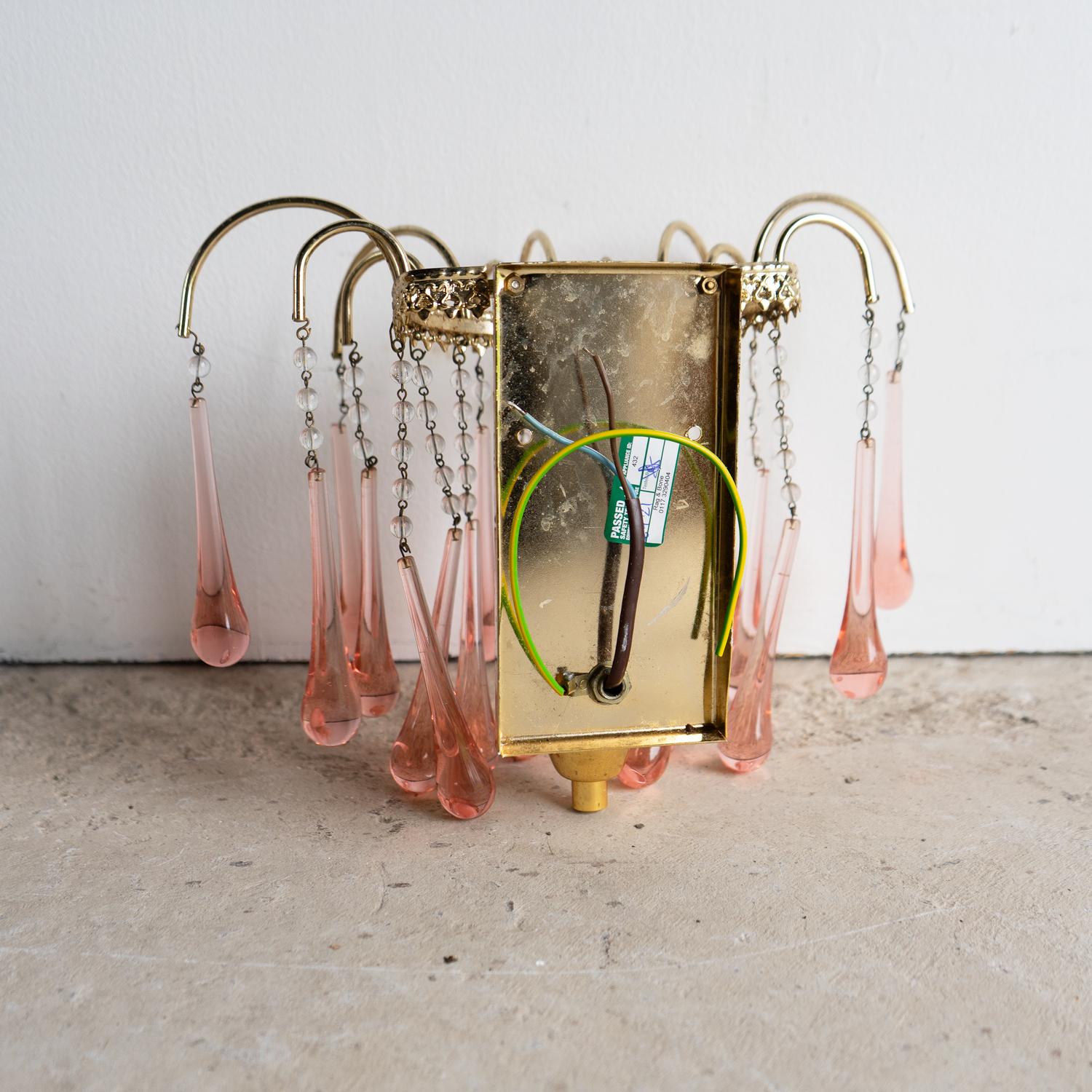 Vintage Pink Murano Glass Teardrop Waterfall Sconce Wall Light, 1960s 2