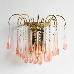 Vintage Pink Murano Glass Teardrop Waterfall Sconce Wall Light, 1960s