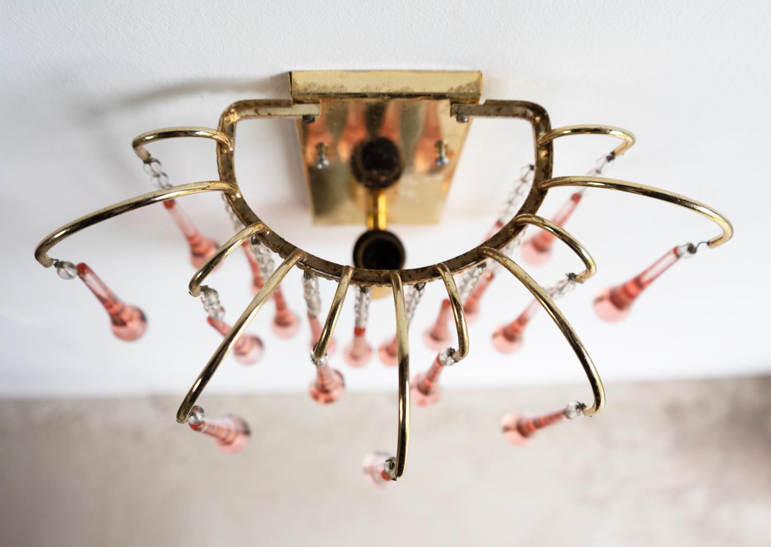Metal Vintage Pink Murano Glass Teardrop Waterfall Sconce Wall Light, 1960s