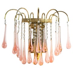 Applique murale en verre de Murano rose en forme de goutte d'eau, années 1960