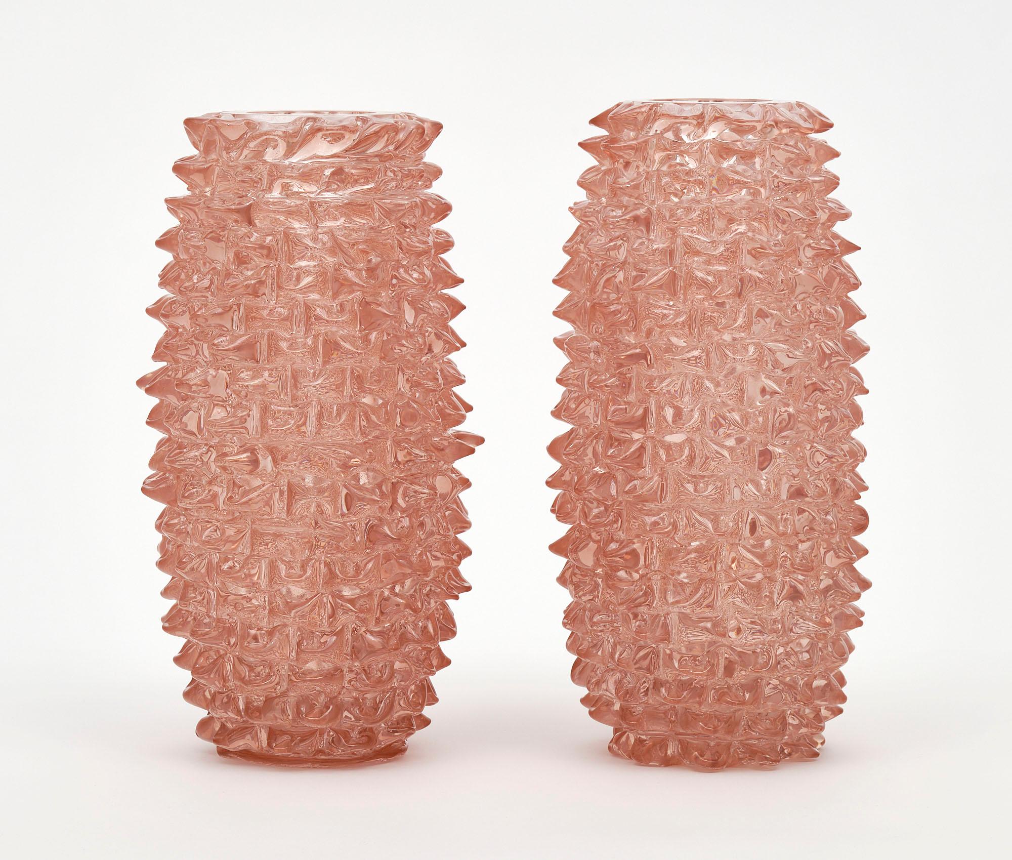 Modern Vintage Pink Murano “Rostrate” Glass Vases