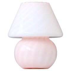 Vintage Pink Murano Swirl Mushroom Glass Table Lamp, Italy, 1970s