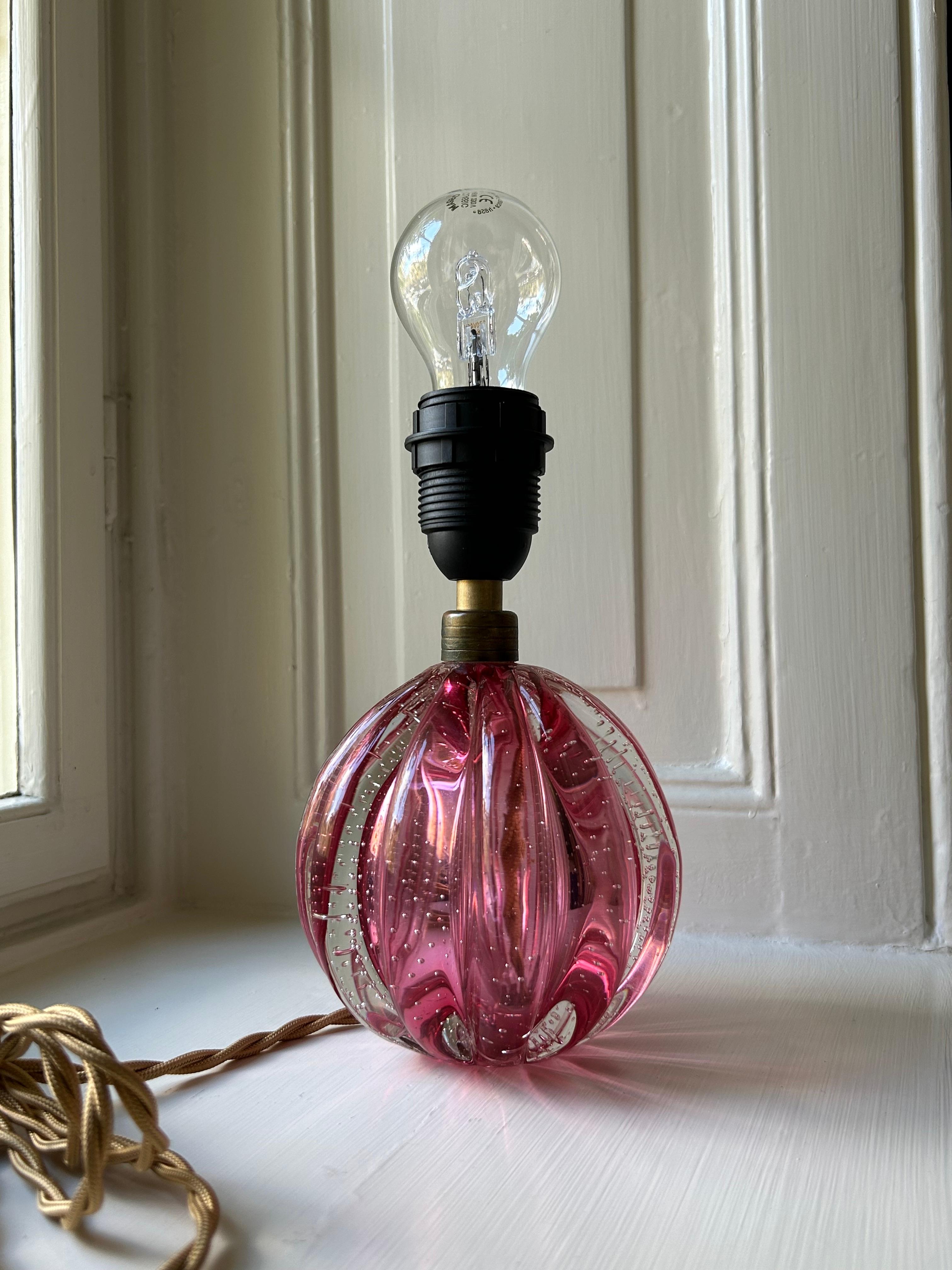 Mid-20th Century Vintage Pink Murano Table Lamp with Customized Blue Shade, Italy, 1950s For Sale