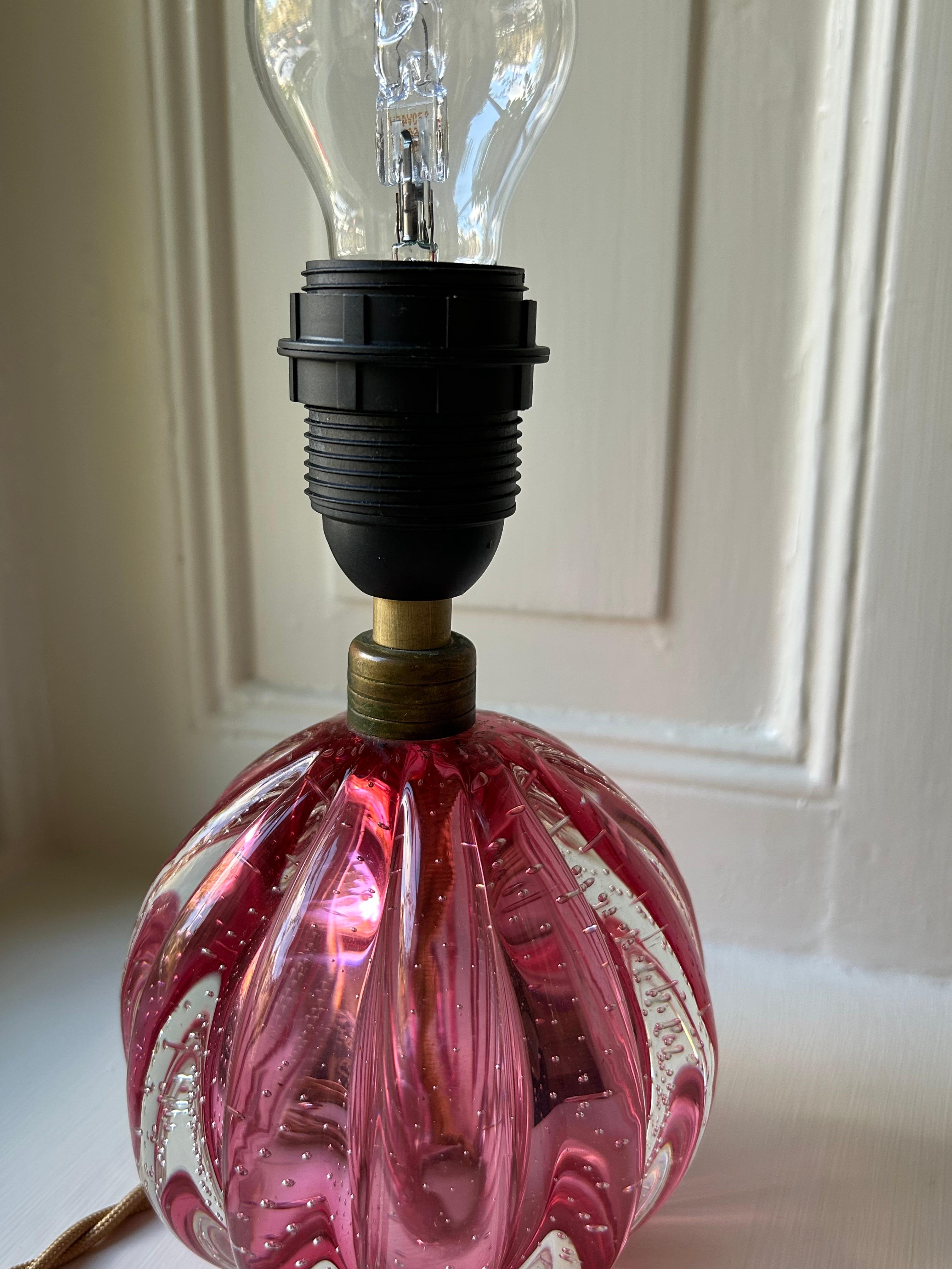 Murano Glass Vintage Pink Murano Table Lamp with Customized Blue Shade, Italy, 1950s For Sale