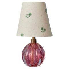 Lampe de table Murano vintage rose avec abat-jour floral vert personnalisé, Italie, années 1950