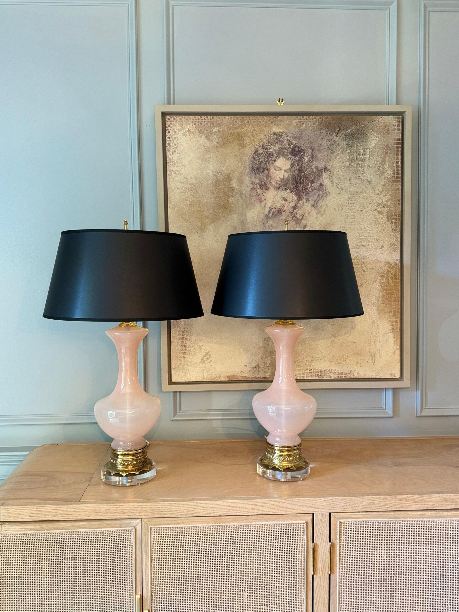 Mid-Century Modern Vintage Pink Murano Table Lamps – a Pair For Sale