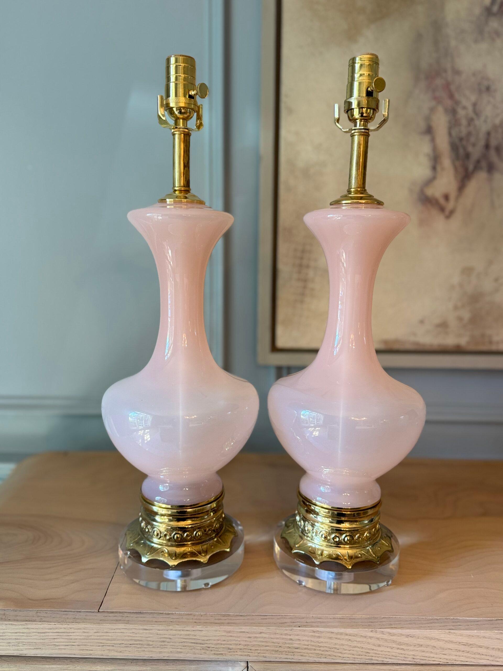 20th Century Vintage Pink Murano Table Lamps – a Pair For Sale