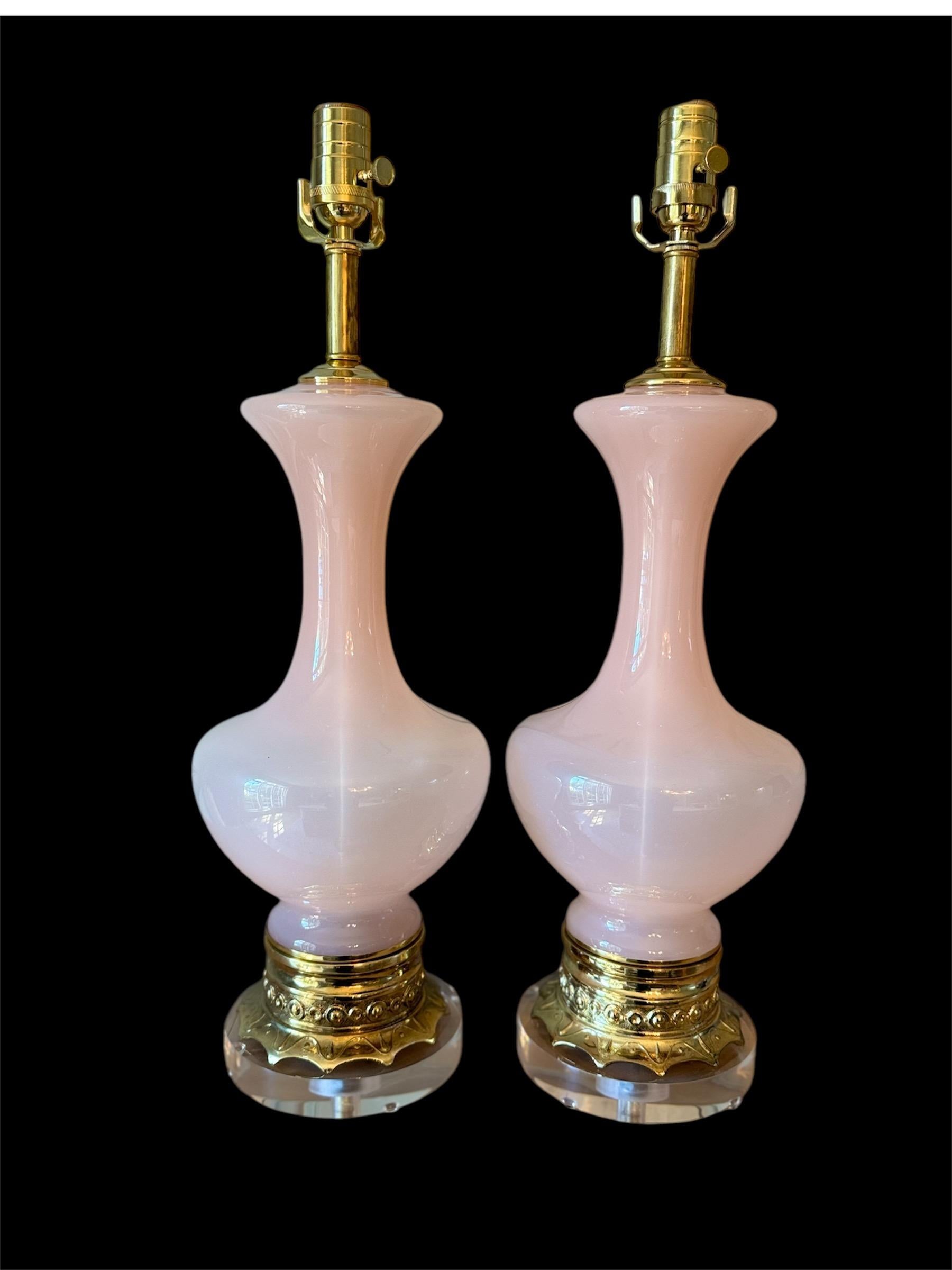 Vintage Pink Murano Table Lamps – a Pair For Sale 1