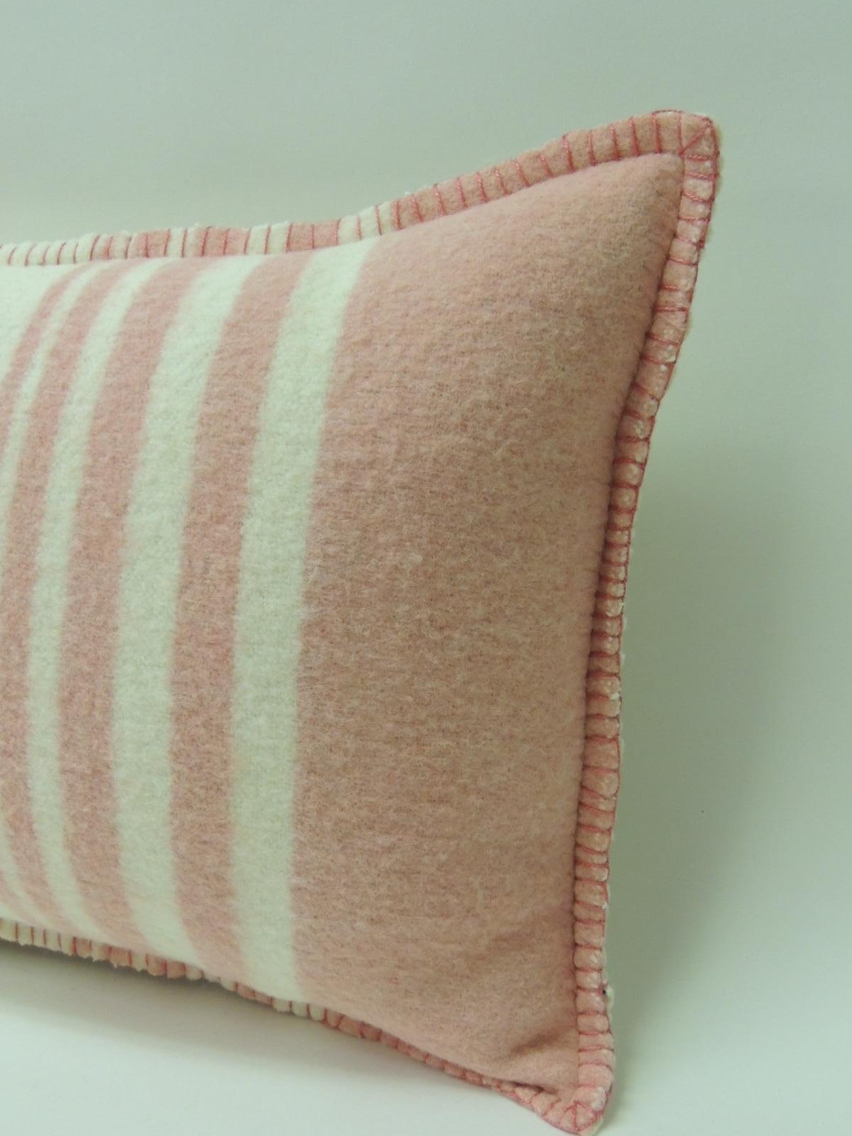 Mid-Century Modern Vintage Pink & Natural Stripes English Wool Decorative Lumbar Pillow