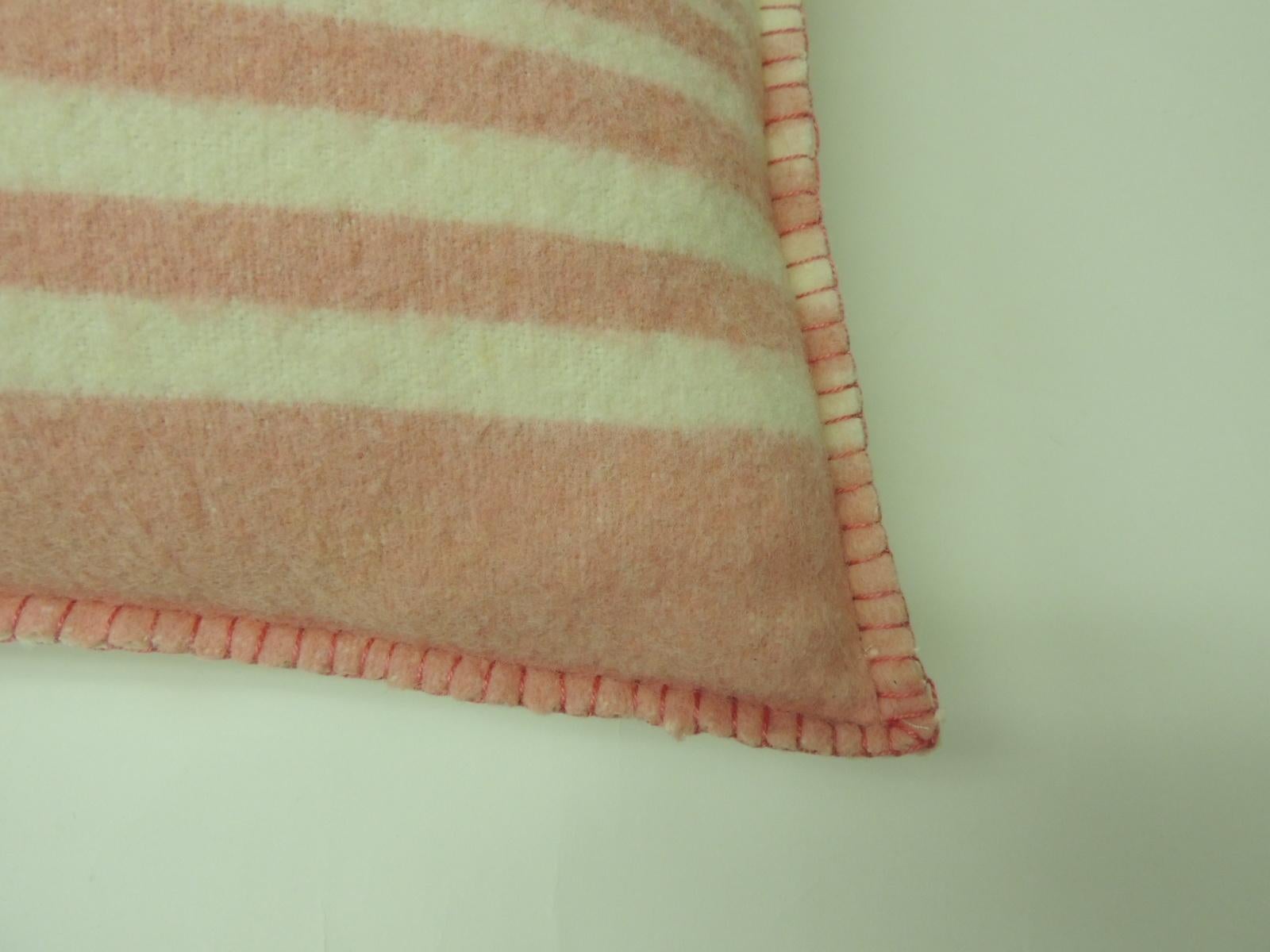 Late 20th Century Vintage Pink & Natural Stripes English Wool Decorative Lumbar Pillow