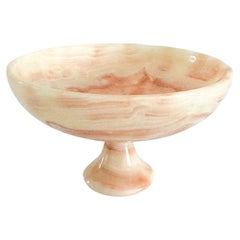 Vintage Pink Onyx Stone Decorative Pedestal Bowl