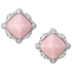 Vintage Pink Opal and Diamond Earrings