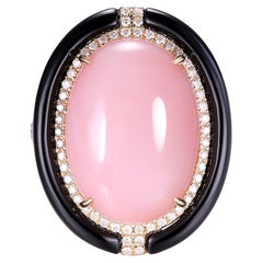 Anello Vintage Pink Opal Onyx Diamond in oro massiccio 14 carati