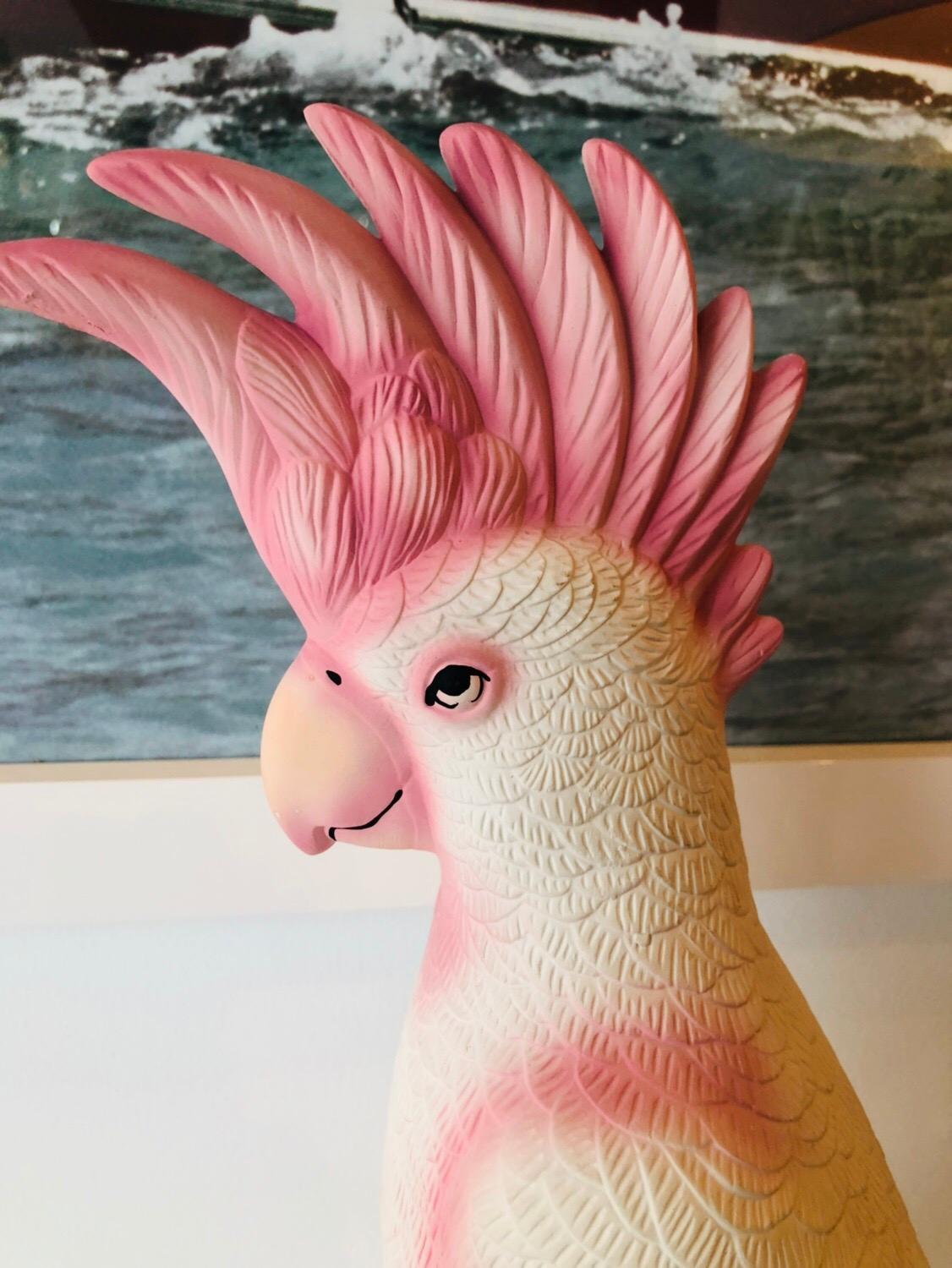 Lovely vintage pink parrot, cockatoo bird table lamp. Gives a soft glow on the bottom base (pictured). Perfect as a nightlight or soft light. No chips or breaks.
