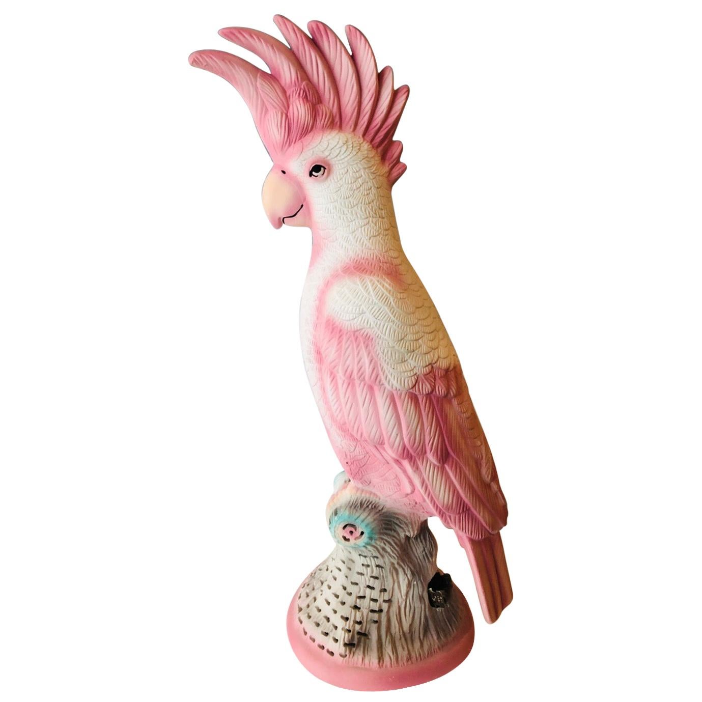 Vintage Pink Parrot Cockatoo Bird Tropical Palm Beach Table Lamp Nightlight 