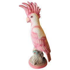 Retro Pink Parrot Cockatoo Bird Tropical Palm Beach Table Lamp Nightlight 