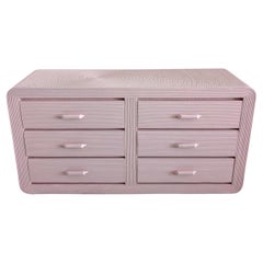 Vintage pink pencil reed cane dresser / sideboard with drawers, USA 1970s