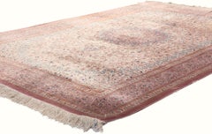 Vintage Pink Persian Fine Silk Qom Carpet