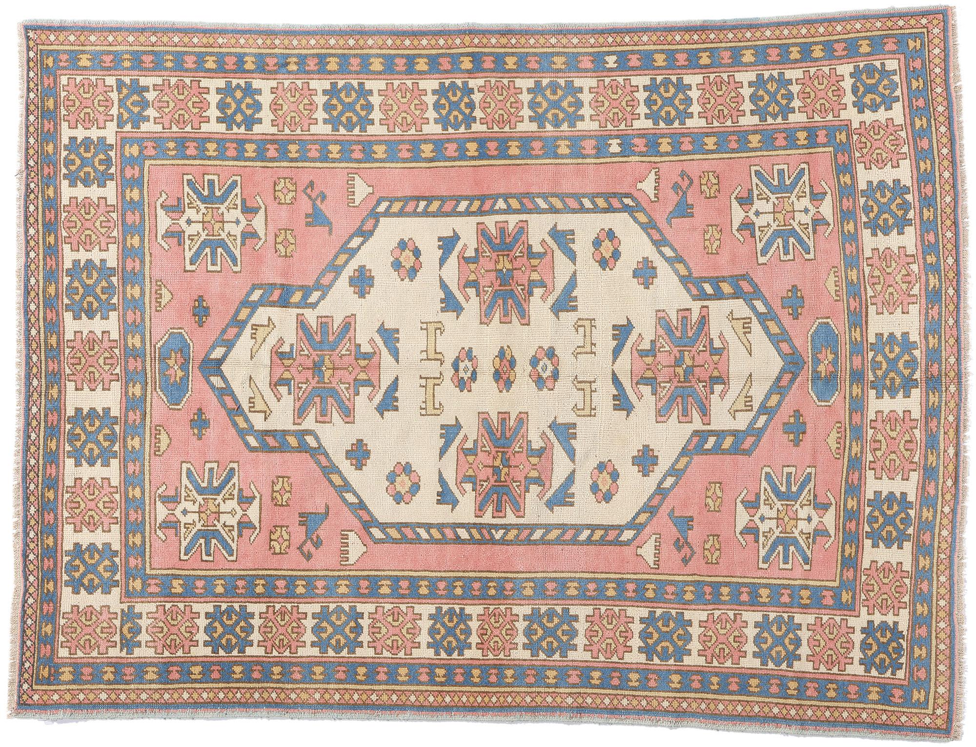 Vintage Pink Persian Hamadan Rug, Boho Chic Meets Tribal Enchantment For Sale 3